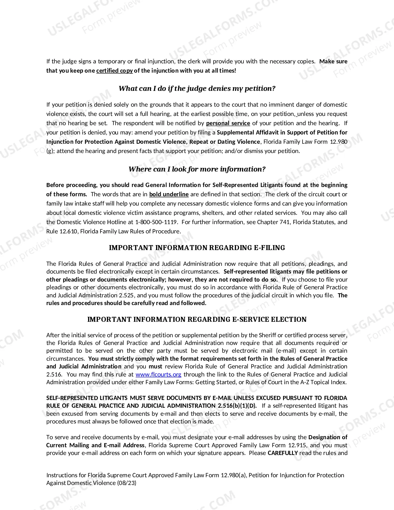 Preview Petition for Injunction for Protection Against Domestic Violence