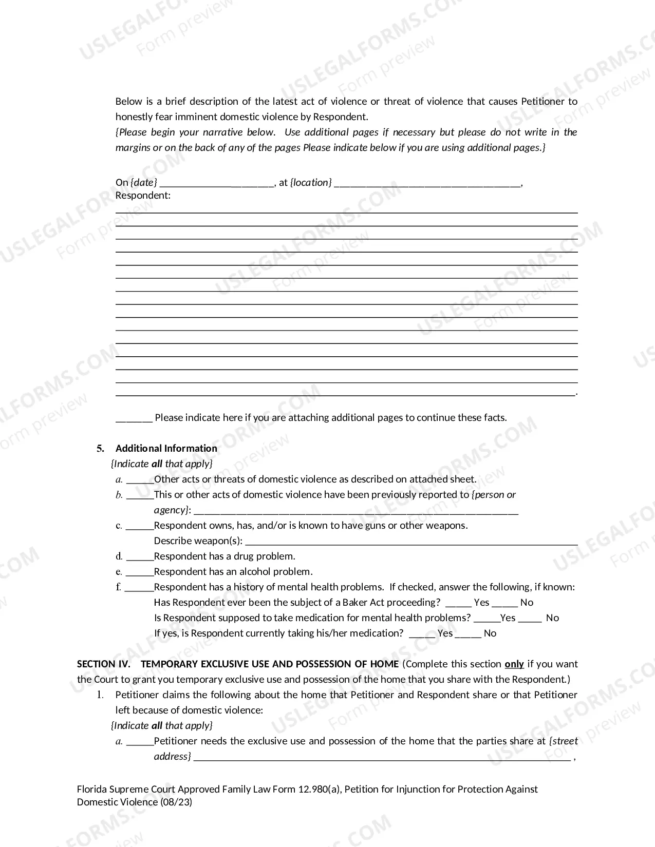 Preview Petition for Injunction for Protection Against Domestic Violence