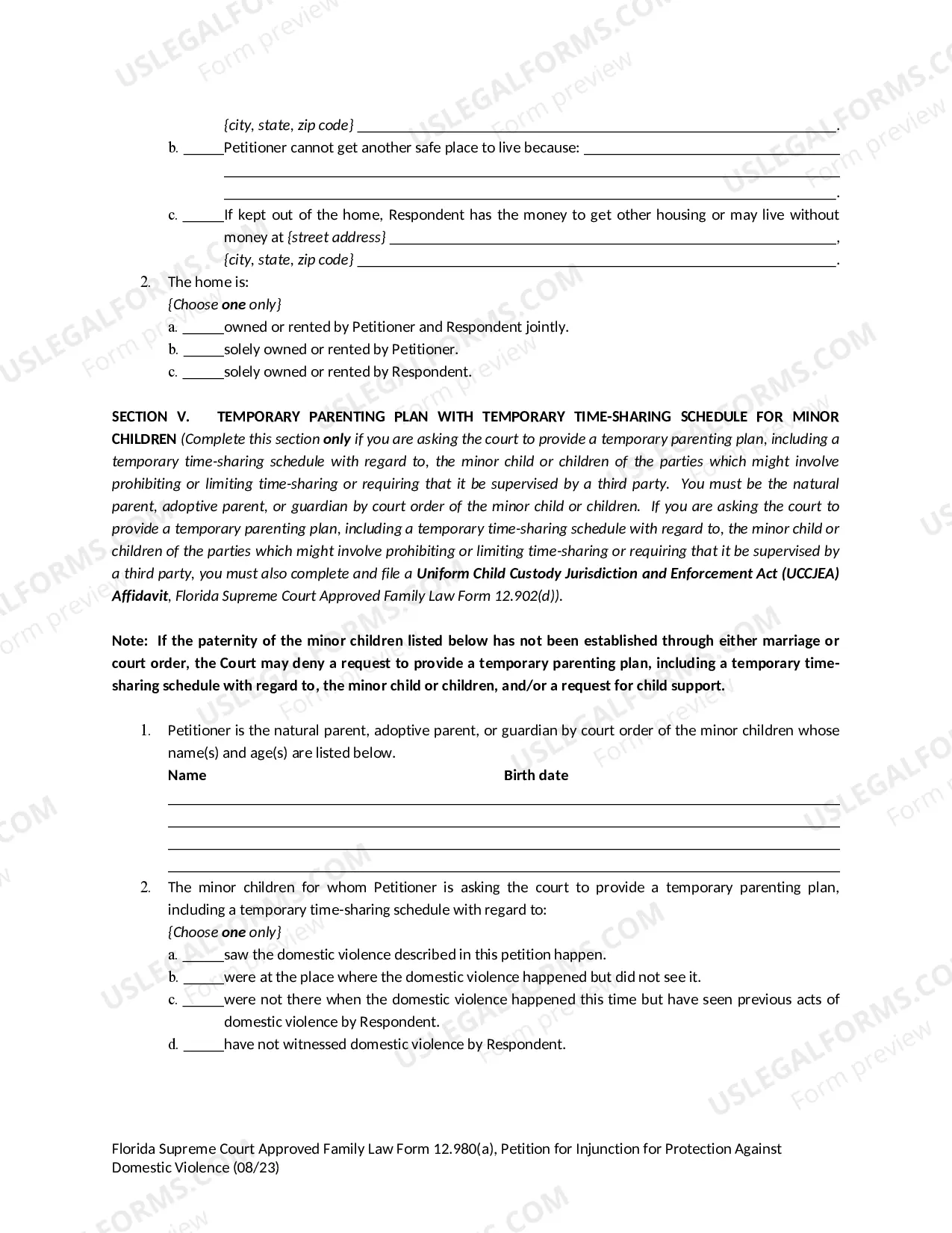 Preview Petition for Injunction for Protection Against Domestic Violence