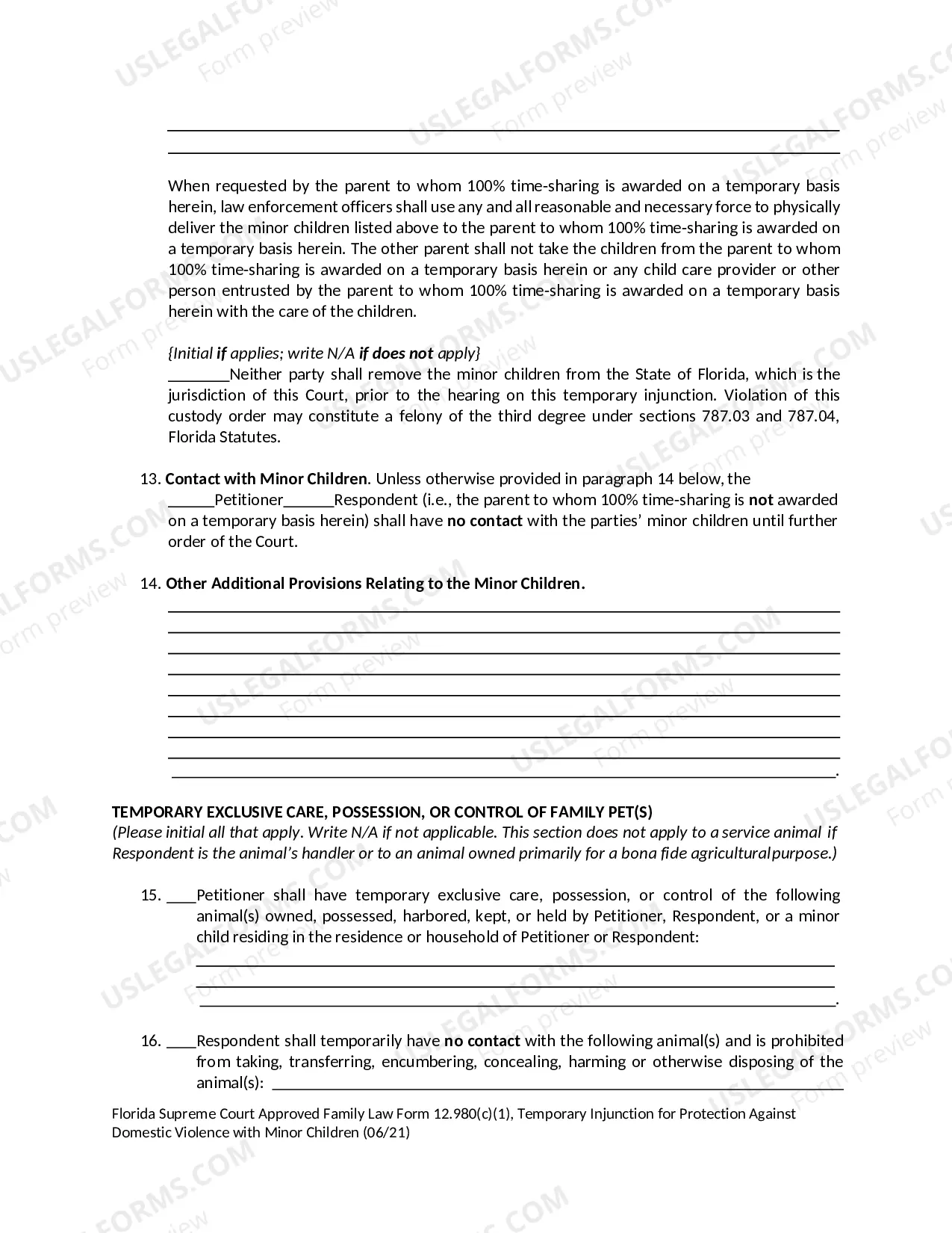Preview Temporary Injunction for Protection Against Domestic Violence With Minor Children