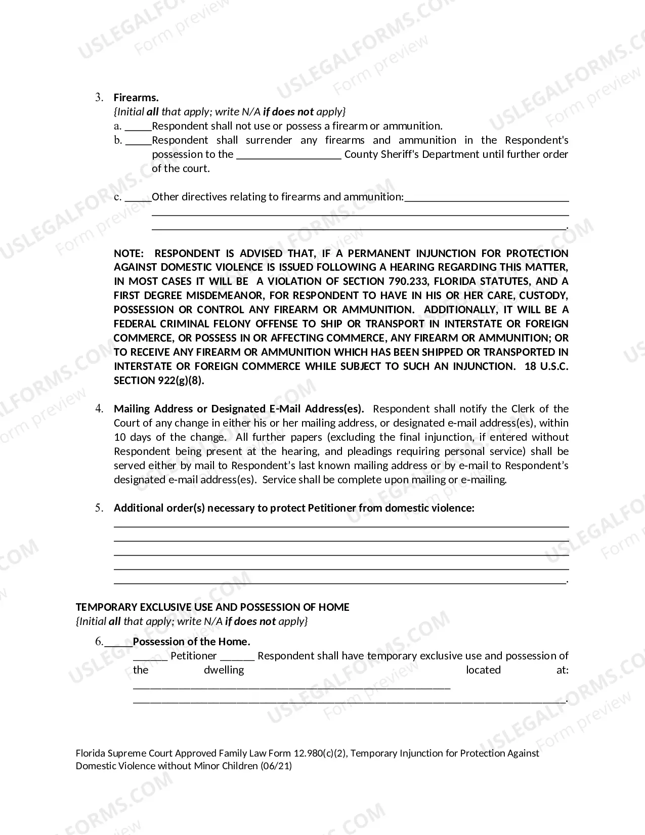 Preview Temporary Injunction for Protection Against Domestic Violence Without Minor Children
