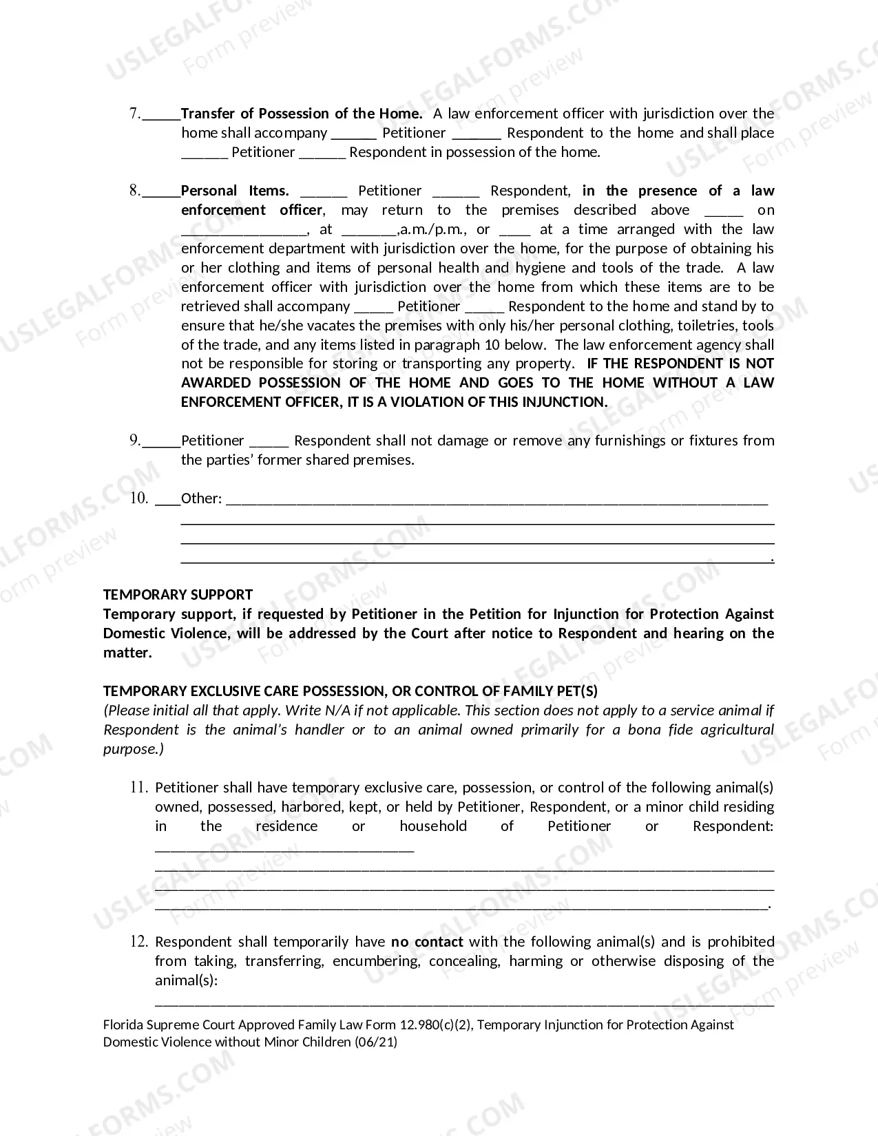 Preview Temporary Injunction for Protection Against Domestic Violence Without Minor Children