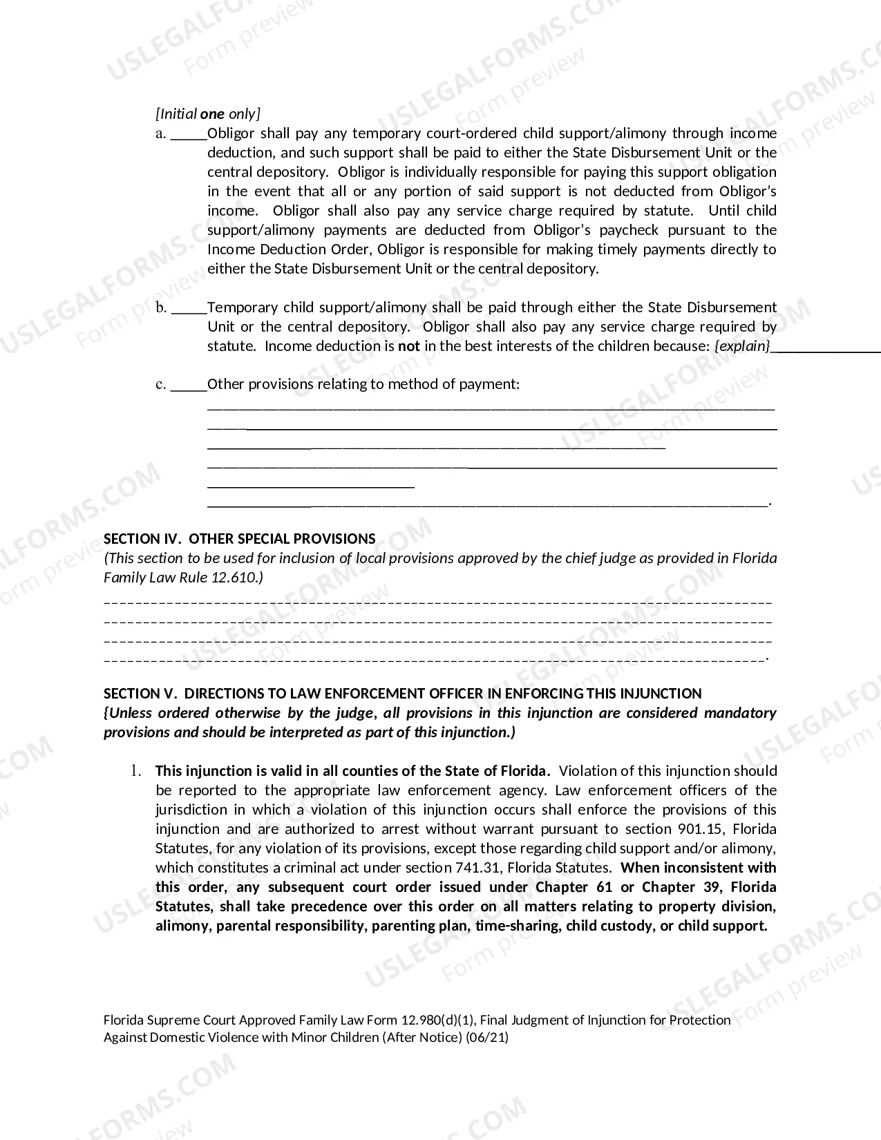 Preview Final Judgment of Injunction for Protection Against Domestic Violence with Minor Children - After Notice