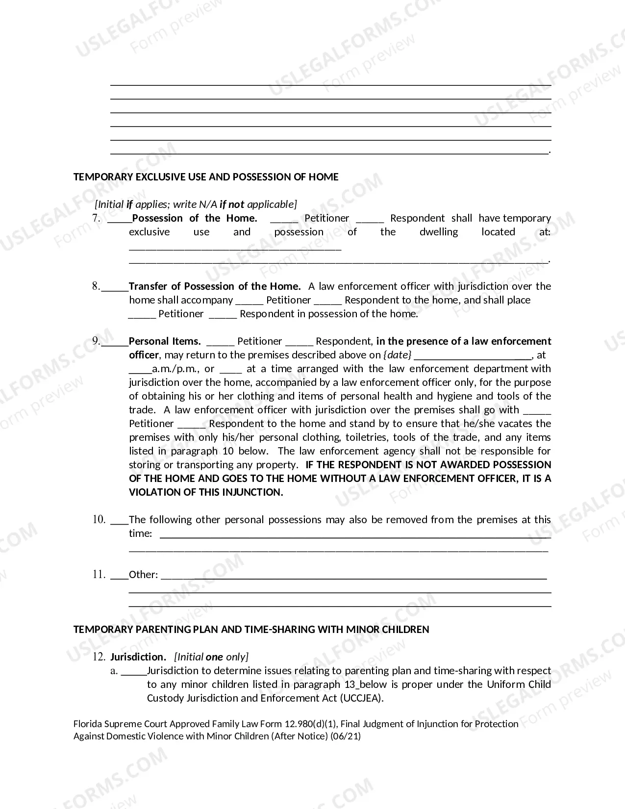 Preview Final Judgment of Injunction for Protection Against Domestic Violence with Minor Children - After Notice