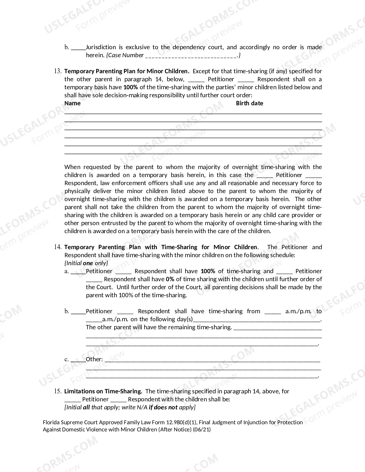 Preview Final Judgment of Injunction for Protection Against Domestic Violence with Minor Children - After Notice