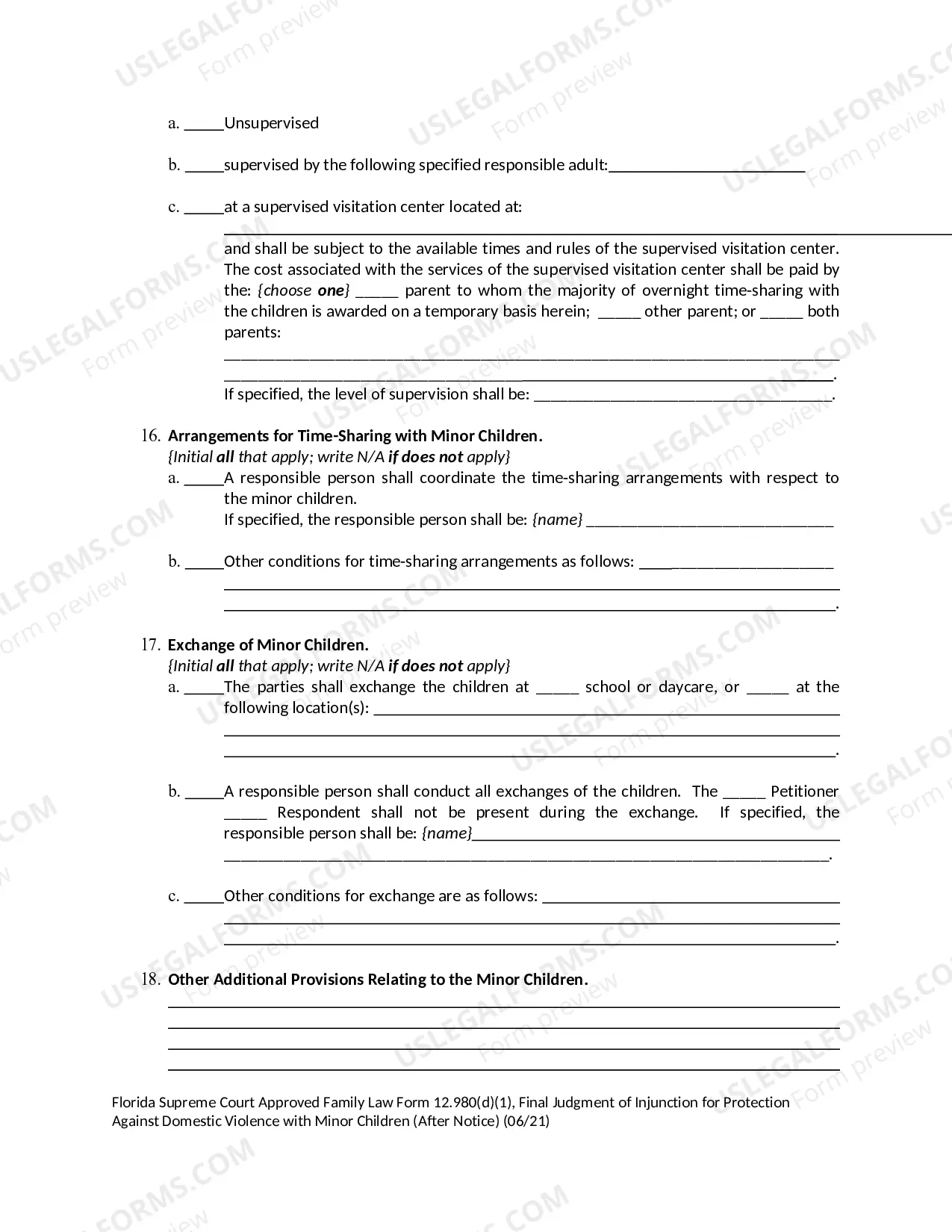 Preview Final Judgment of Injunction for Protection Against Domestic Violence with Minor Children - After Notice