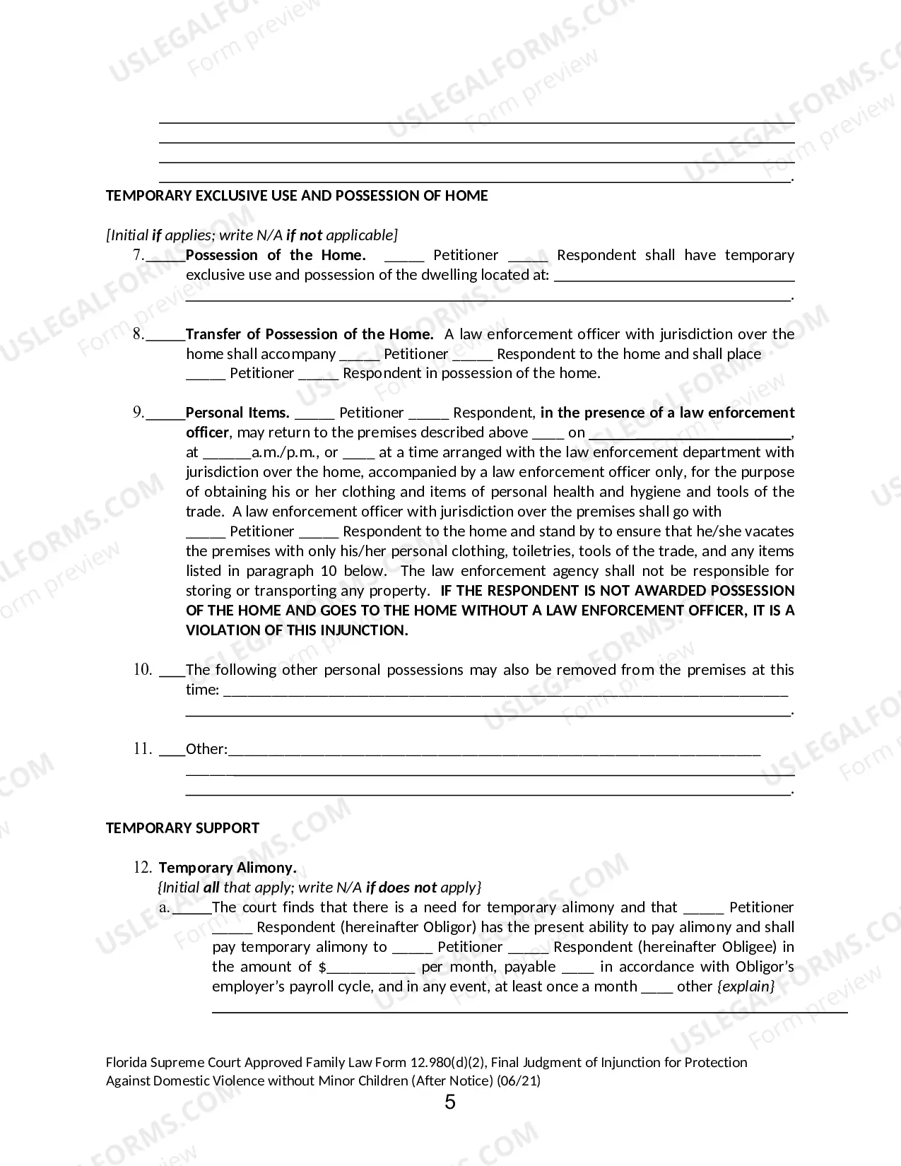 Preview Final Judgment of Injunction for Protection Against Domestic Violence without Minor Children - After Notice