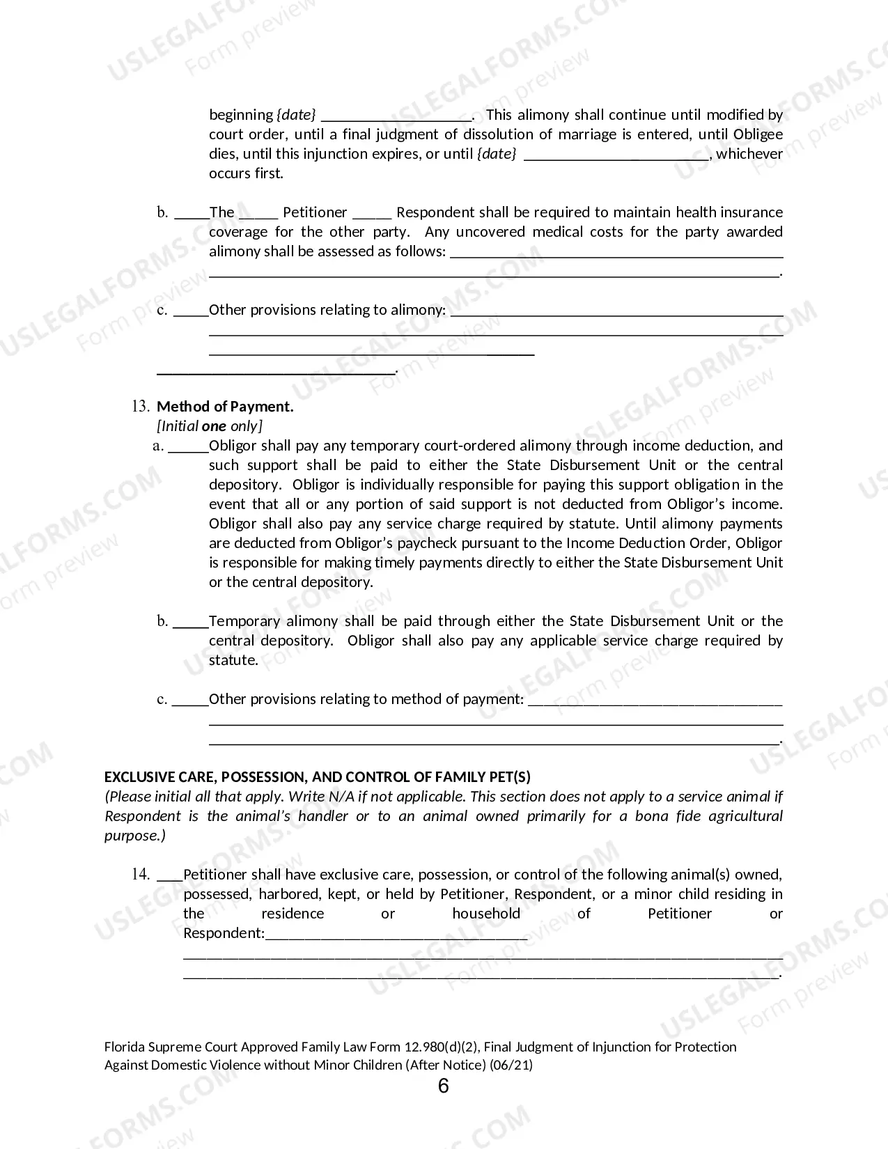 Preview Final Judgment of Injunction for Protection Against Domestic Violence without Minor Children - After Notice
