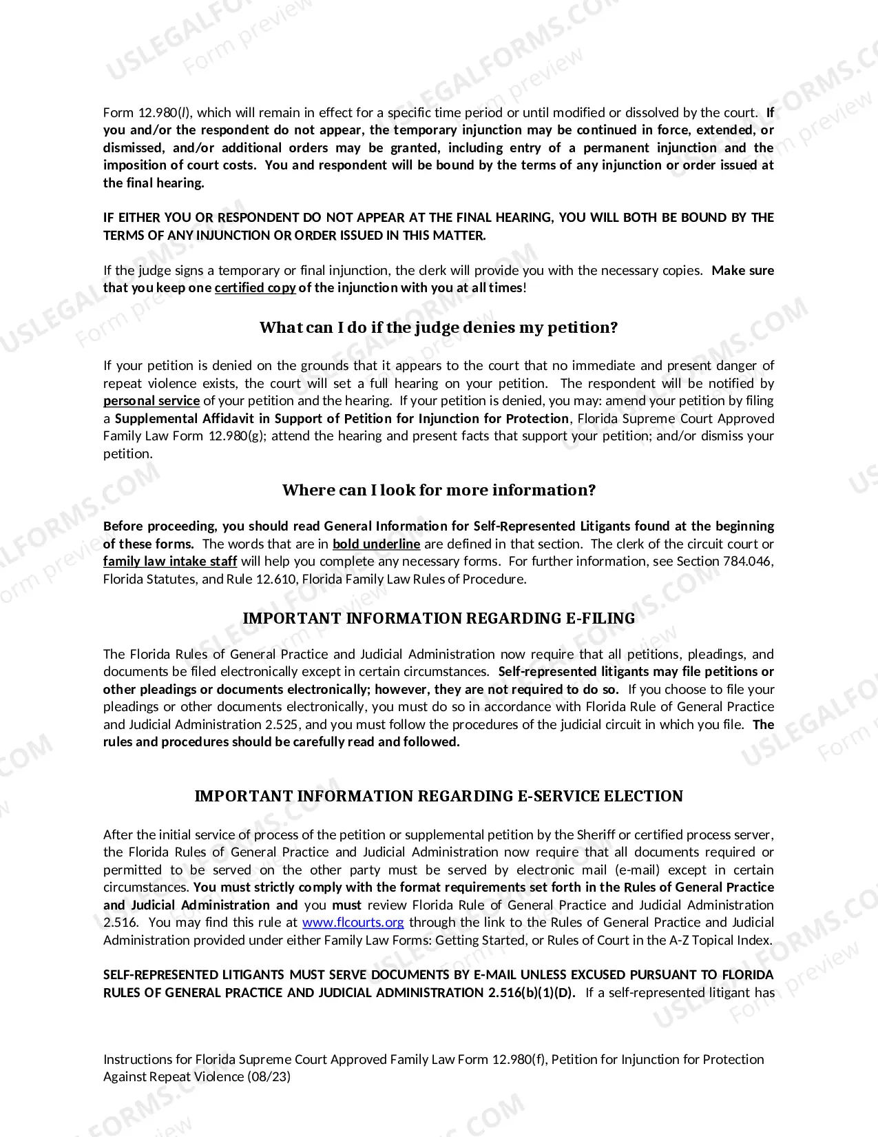 Preview Petition for Injunction for Protection Against Repeat Violence