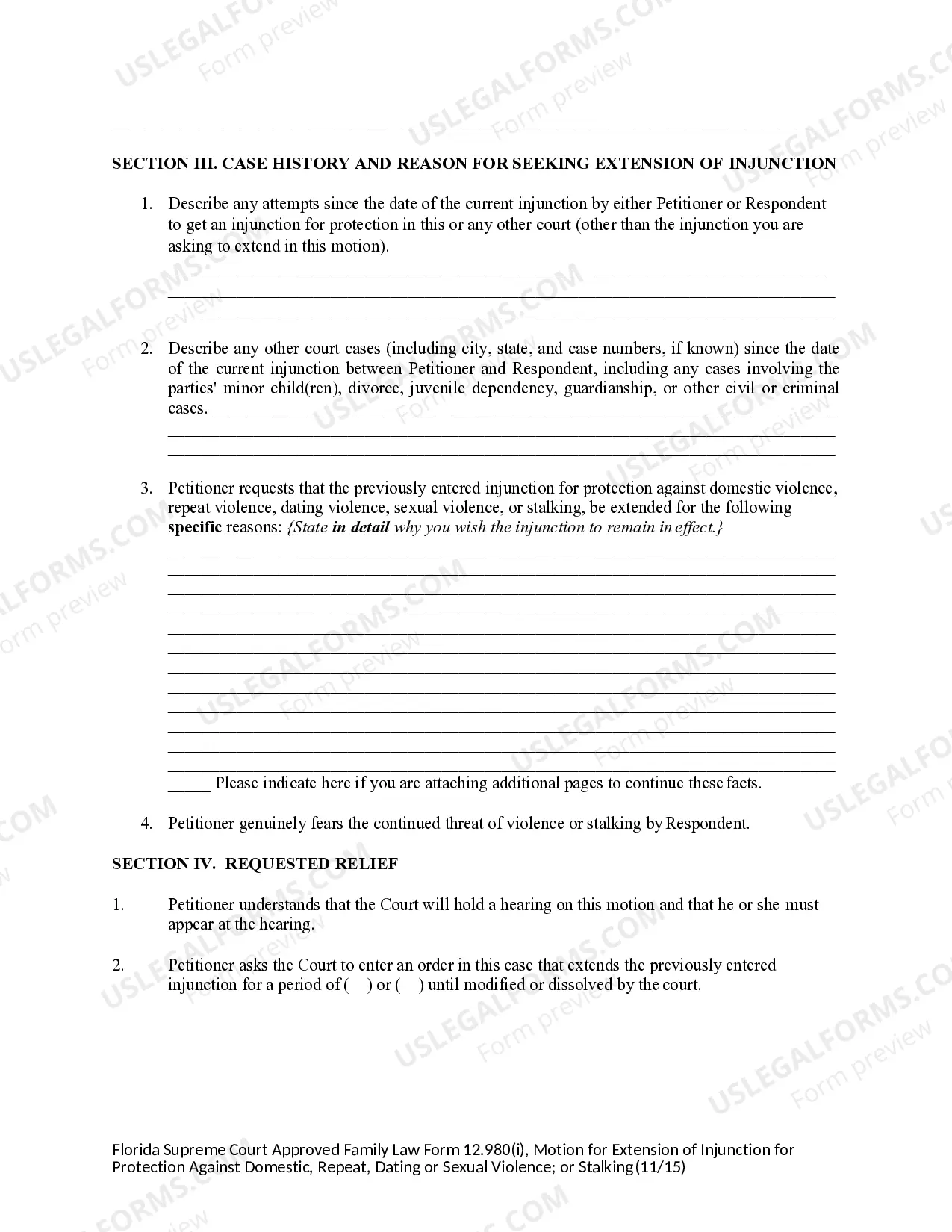 Preview Motion for Extension of Injunction for Protection Against Domestic Violence, Repeat Violence, Dating Violence or Sexual Violence