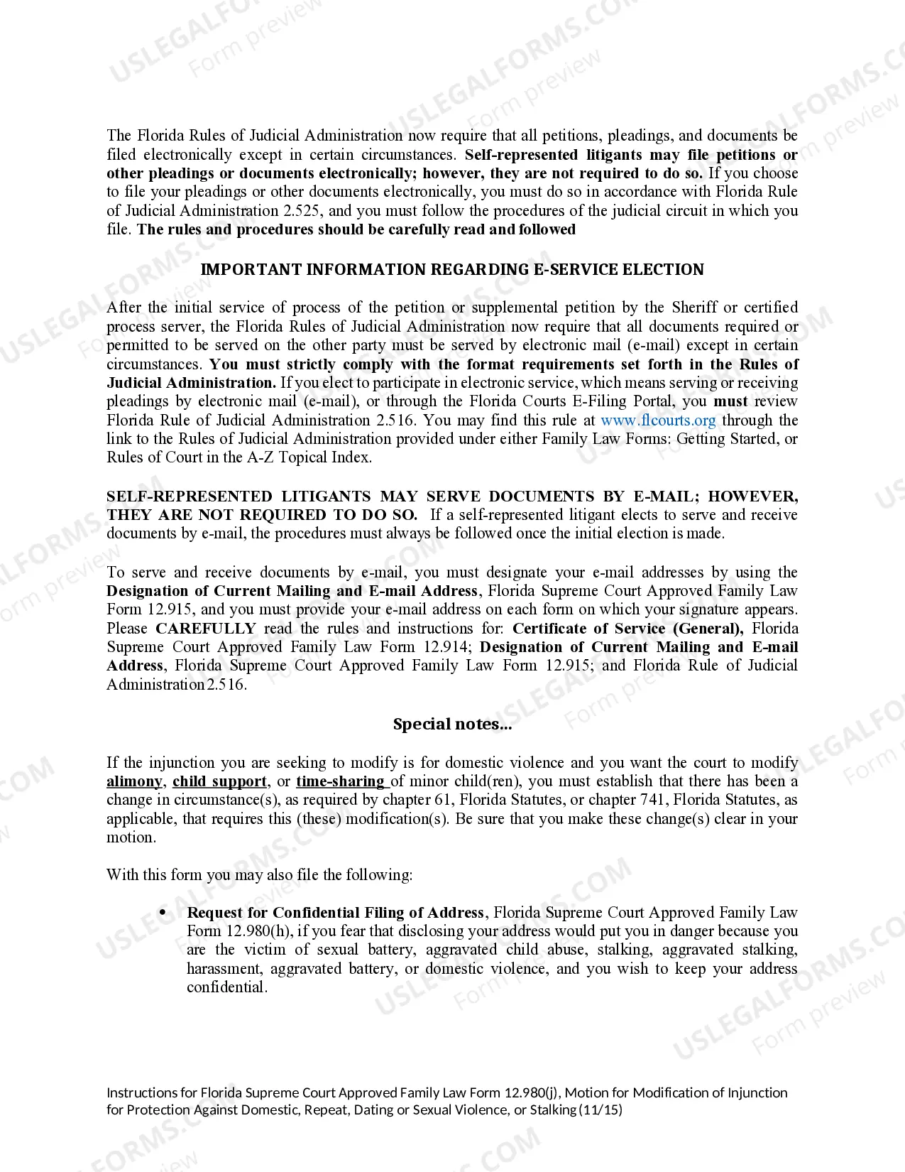 Preview Motion for Modification of Injunction for Protection Against Domestic Violence, Repeat Violence, Dating Violence or Sexual Violence