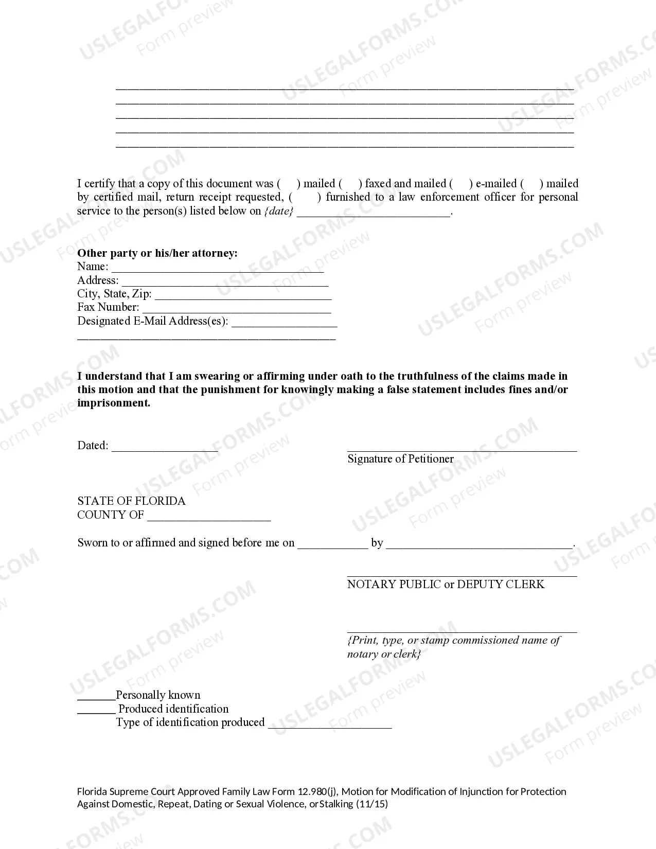 Preview Motion for Modification of Injunction for Protection Against Domestic Violence, Repeat Violence, Dating Violence or Sexual Violence