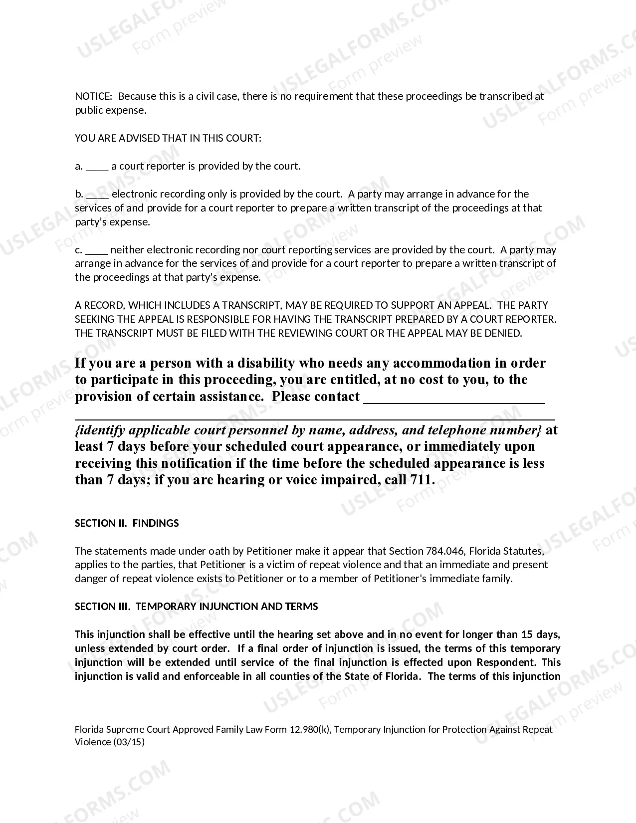 Preview Temporary Injunction for Protection Against Repeat Violence