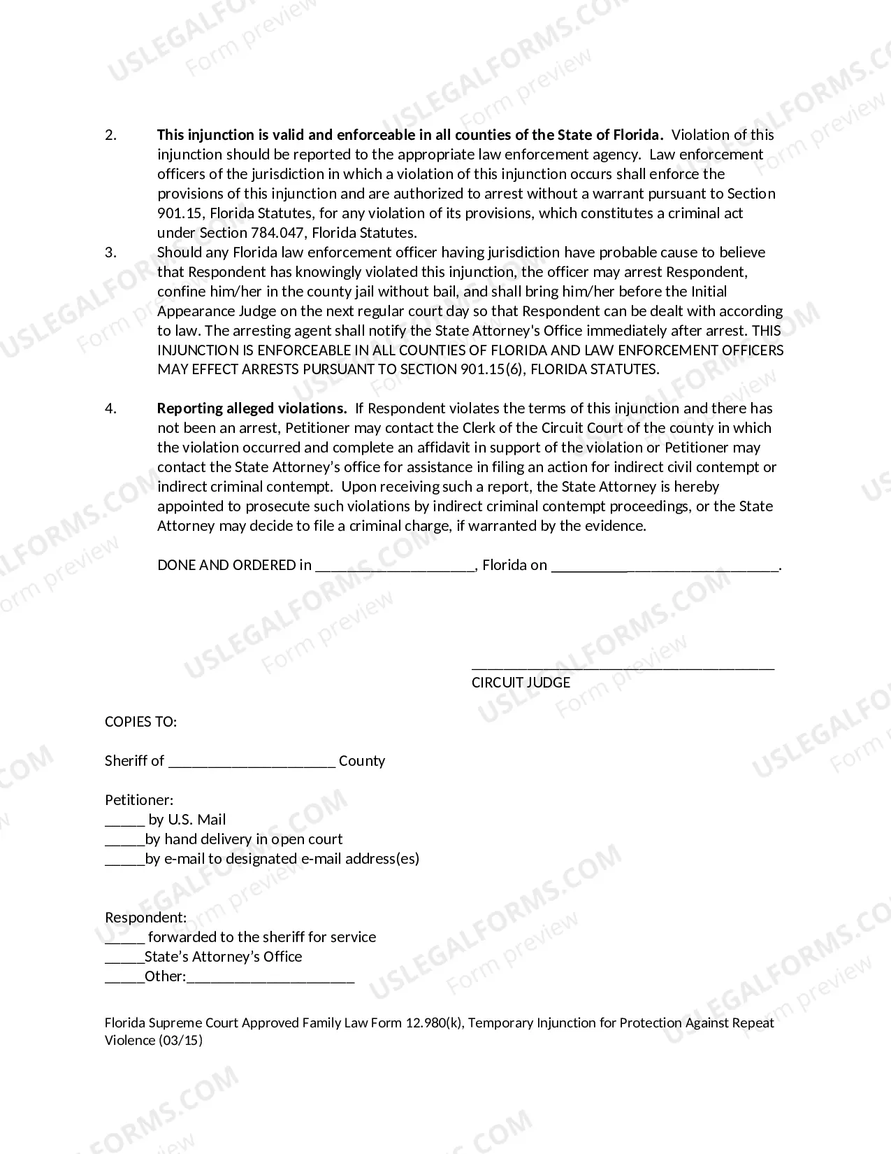 Preview Temporary Injunction for Protection Against Repeat Violence