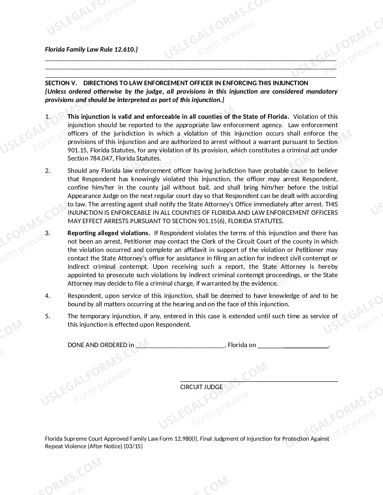 Preview Final Judgment of Injunction for Protection Against Repeat Violence