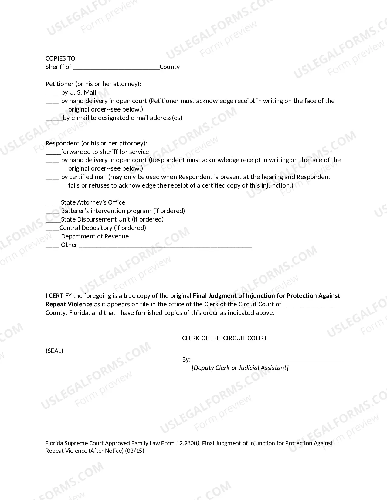 Preview Final Judgment of Injunction for Protection Against Repeat Violence