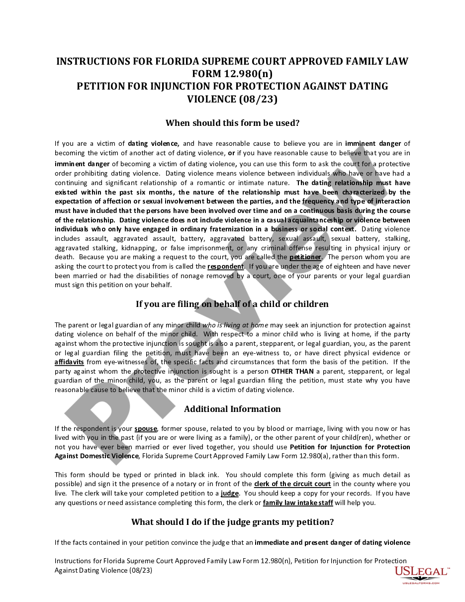 page 0 Petition for Injunction for Protection Against Dating Violence preview
