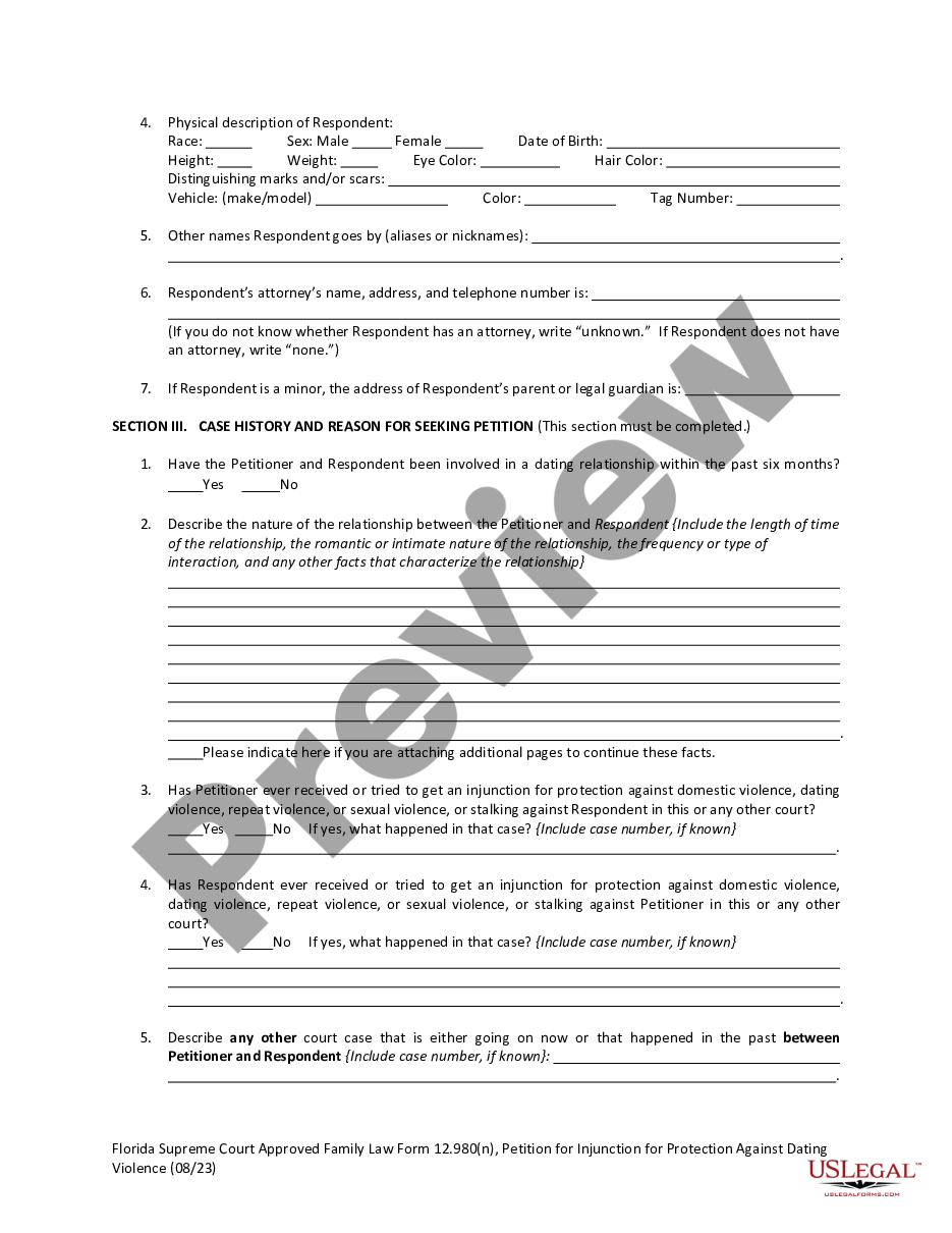 page 4 Petition for Injunction for Protection Against Dating Violence preview