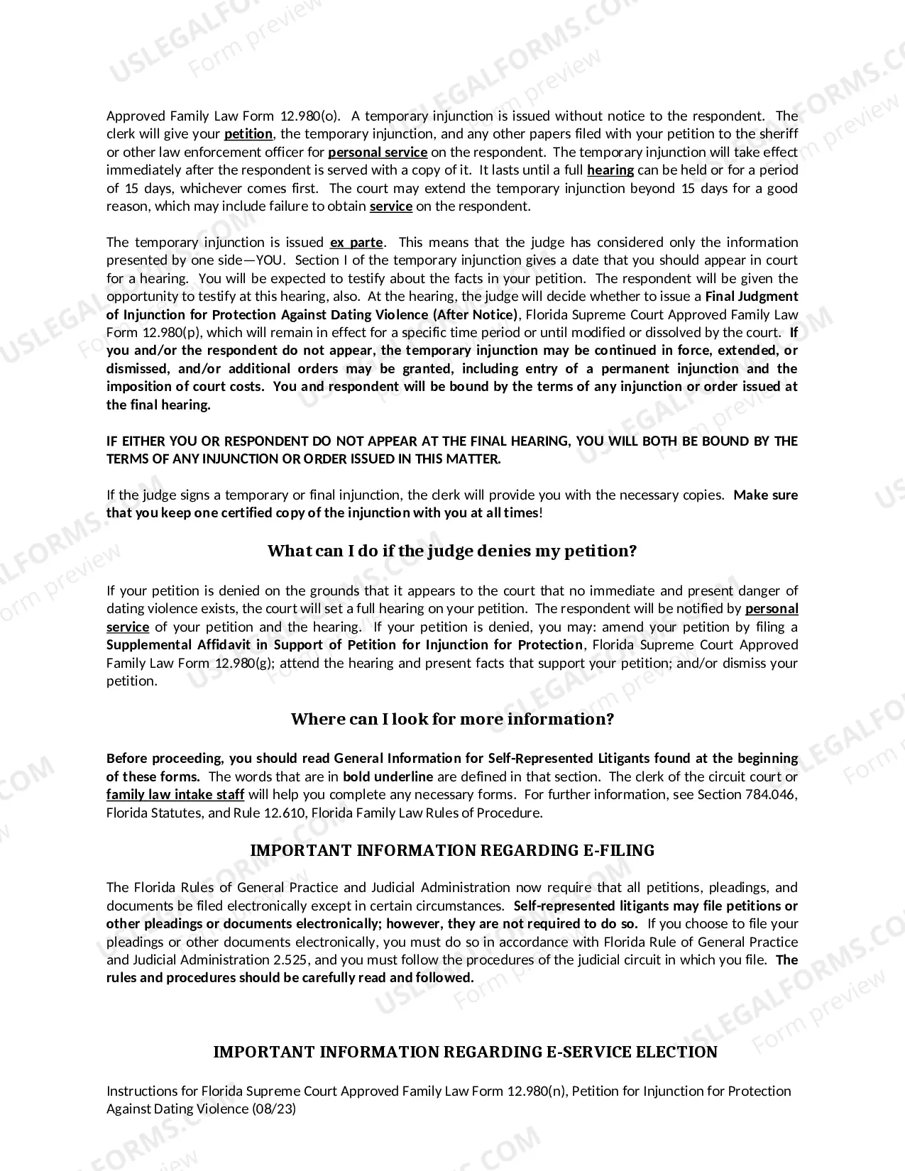 Preview Petition for Injunction for Protection Against Dating Violence