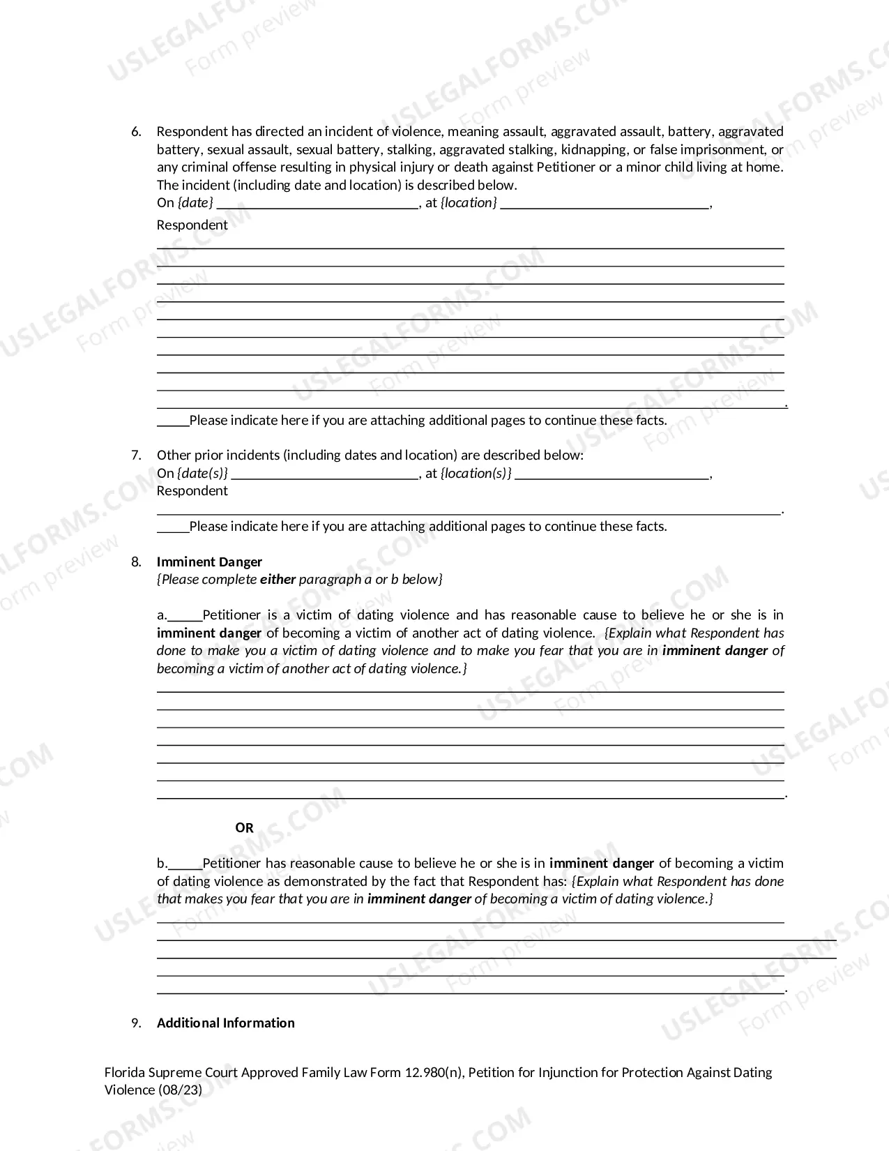 Preview Petition for Injunction for Protection Against Dating Violence