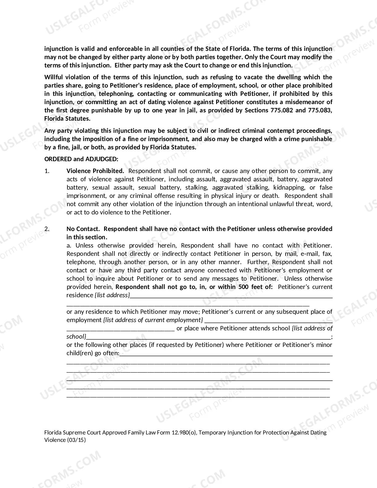 Preview Temporary Injunction for Protection Against Dating Violence
