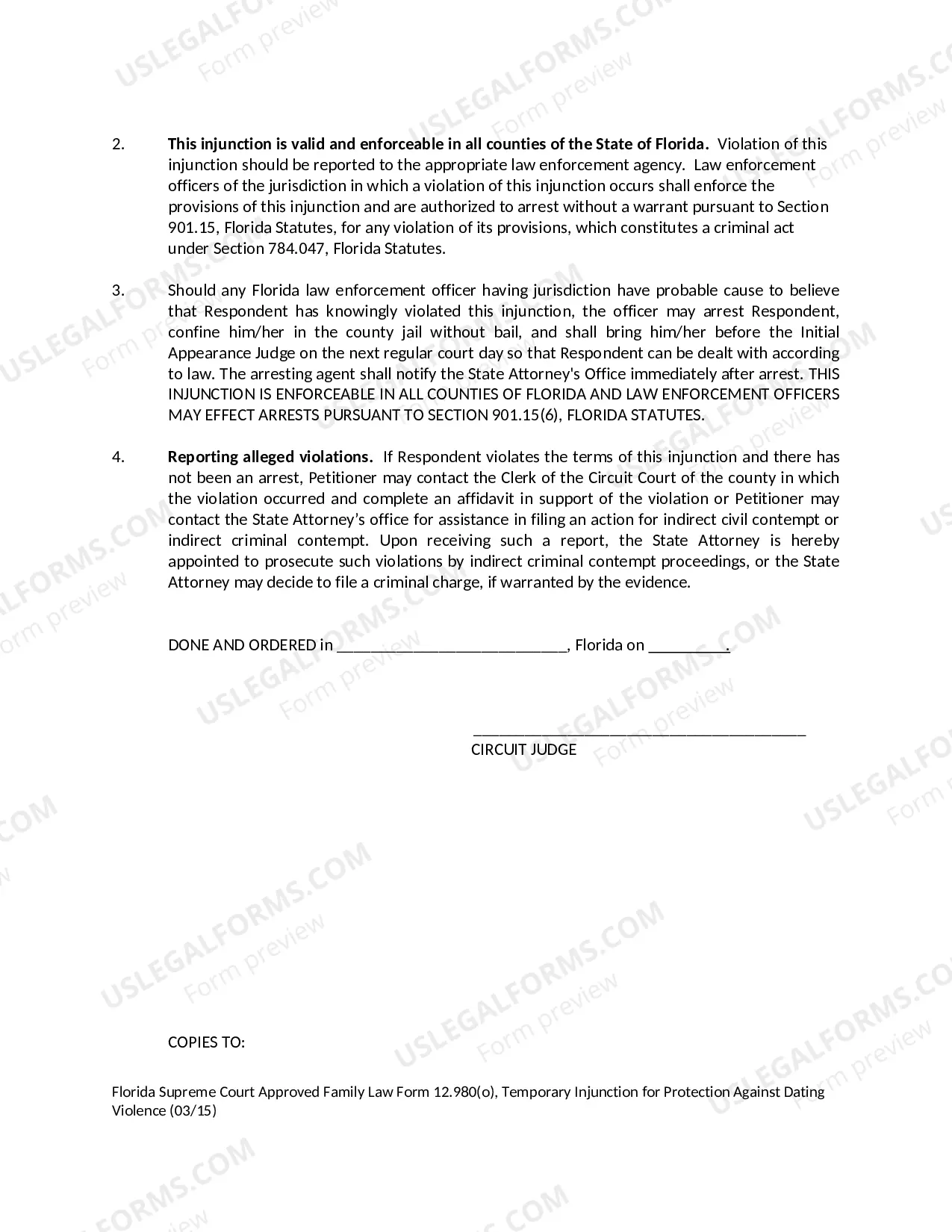 Preview Temporary Injunction for Protection Against Dating Violence