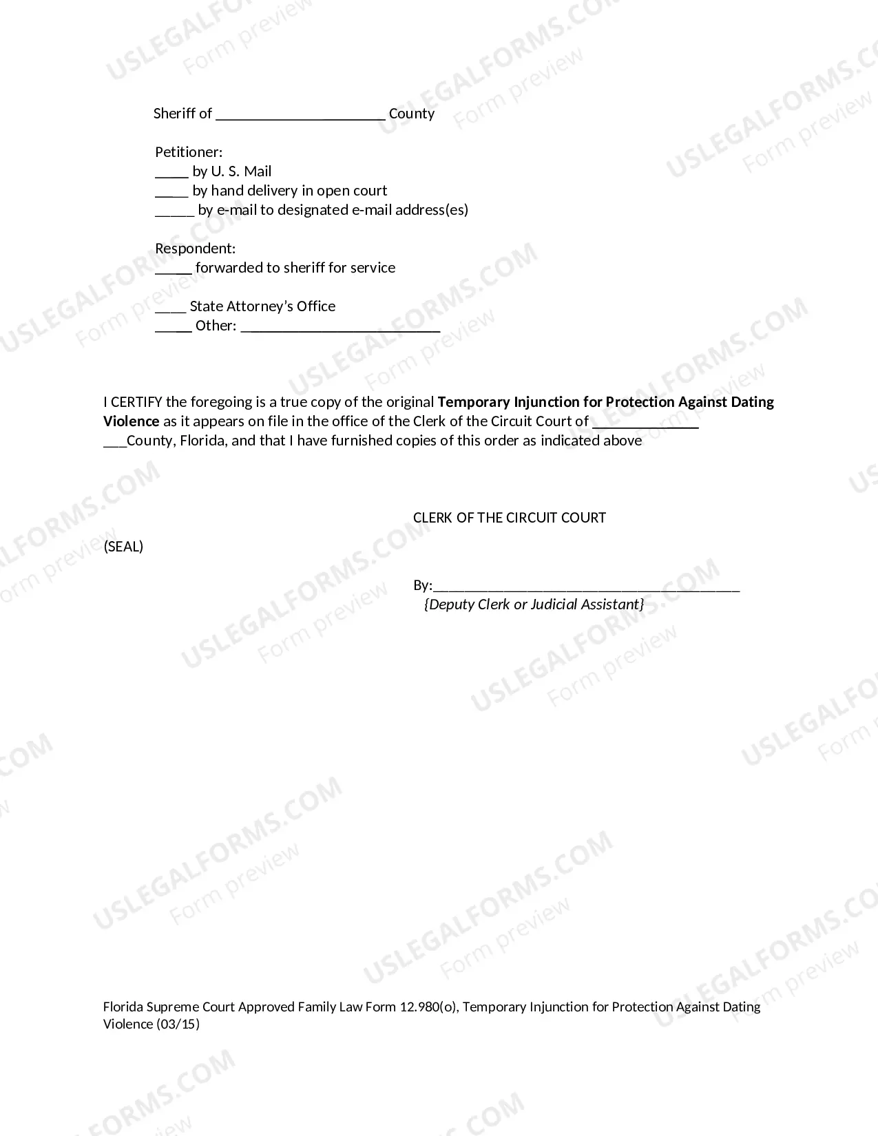 Preview Temporary Injunction for Protection Against Dating Violence