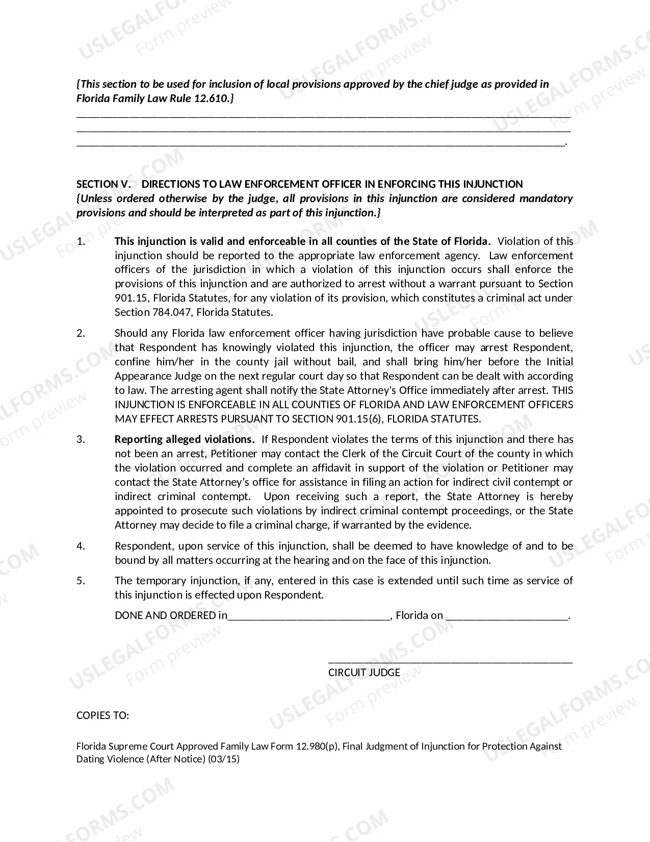 Preview Final Judgment of Injunction for Protection Against Dating Violence