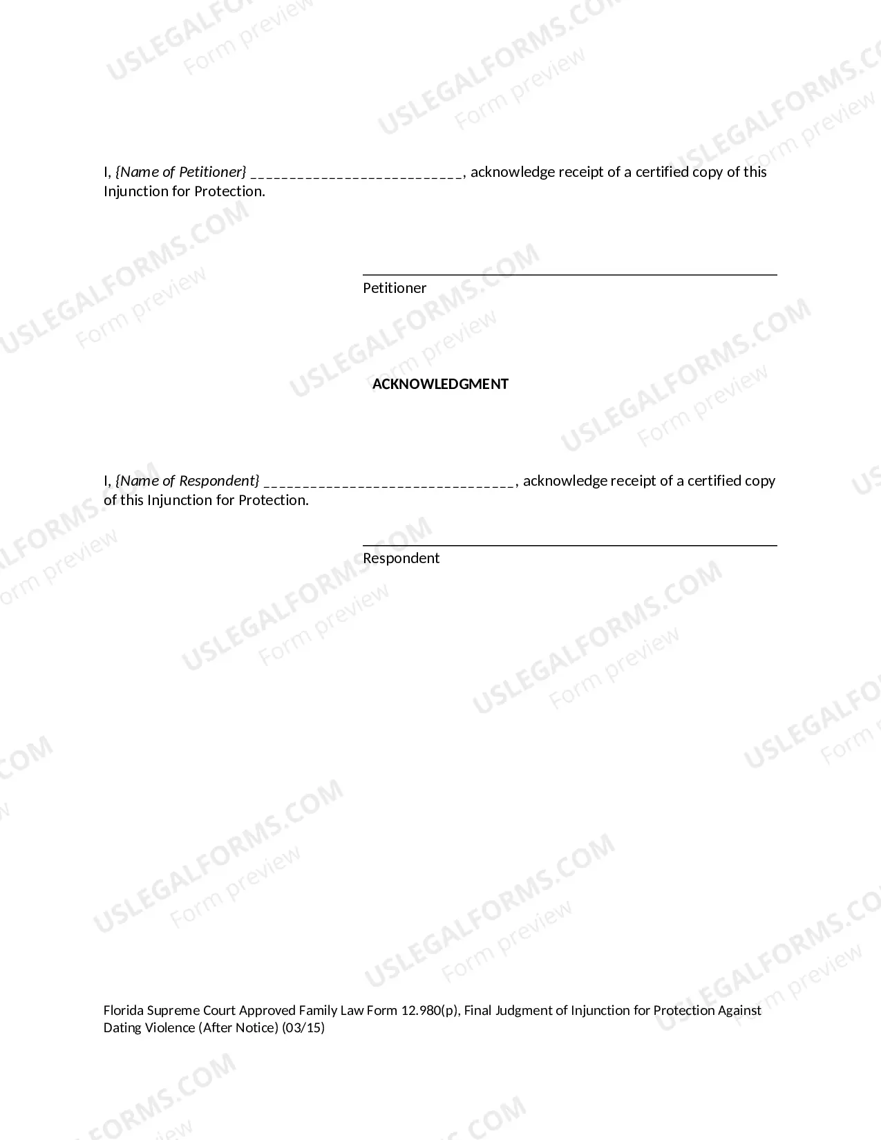 Preview Final Judgment of Injunction for Protection Against Dating Violence