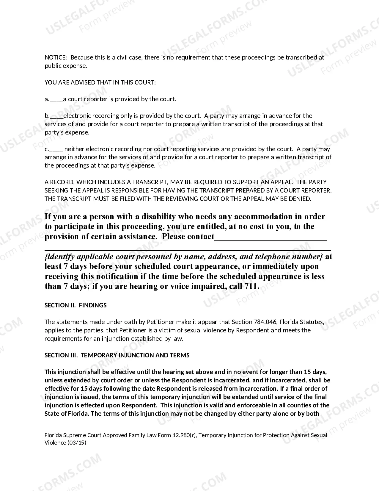 Preview Temporary Injunction for Protection Against Sexual Violence