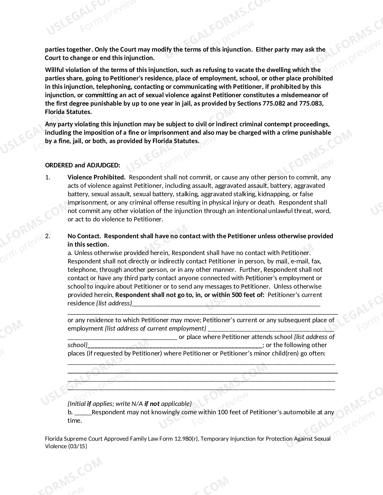 Preview Temporary Injunction for Protection Against Sexual Violence