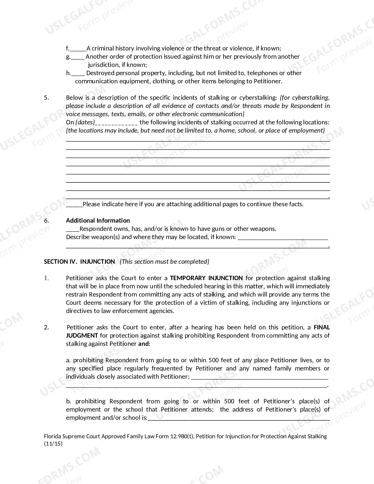 Preview Petition by Affidavit for Order to Show Cause for Violation of Final Judgment of Injunction for Protection Against Domestic, Repeat, Dating, or Sexual Violence