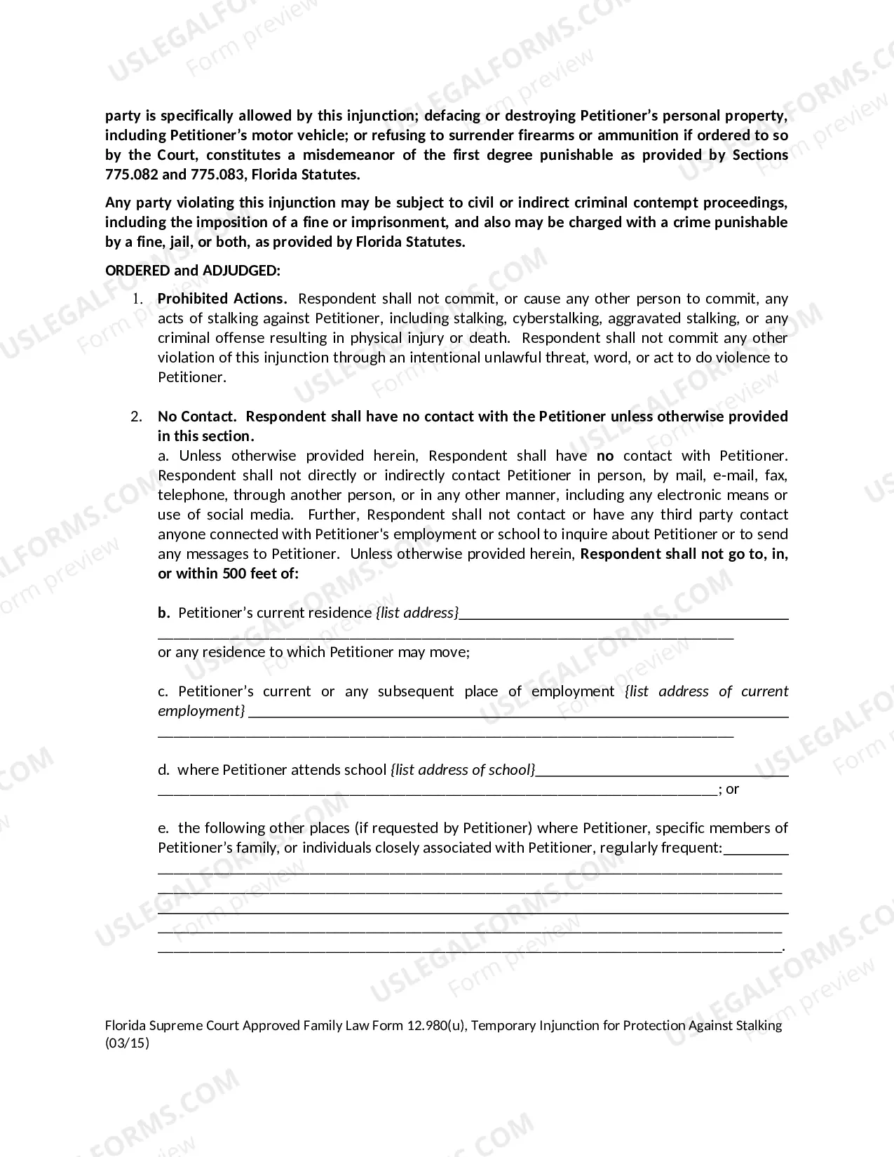 Preview Temporary Injunction for Protection Against Stalking