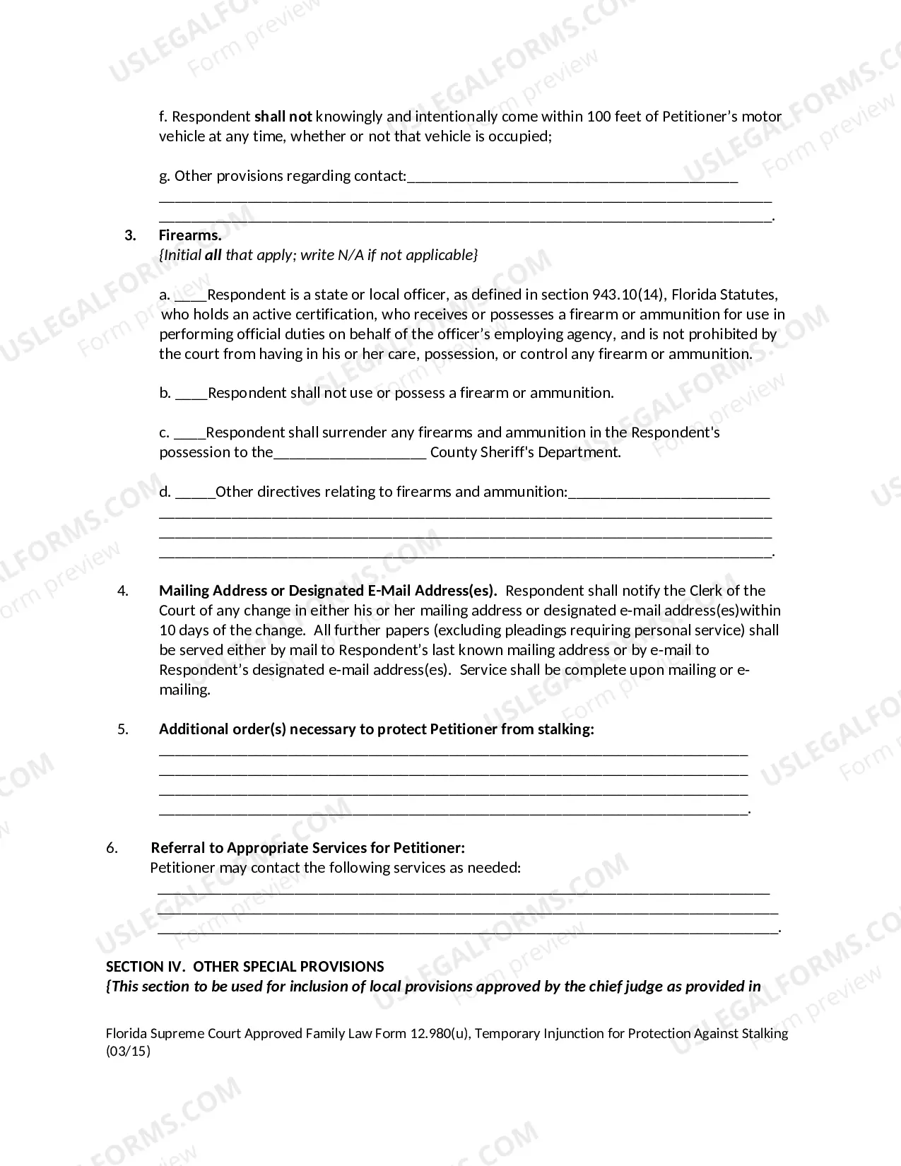 Preview Temporary Injunction for Protection Against Stalking
