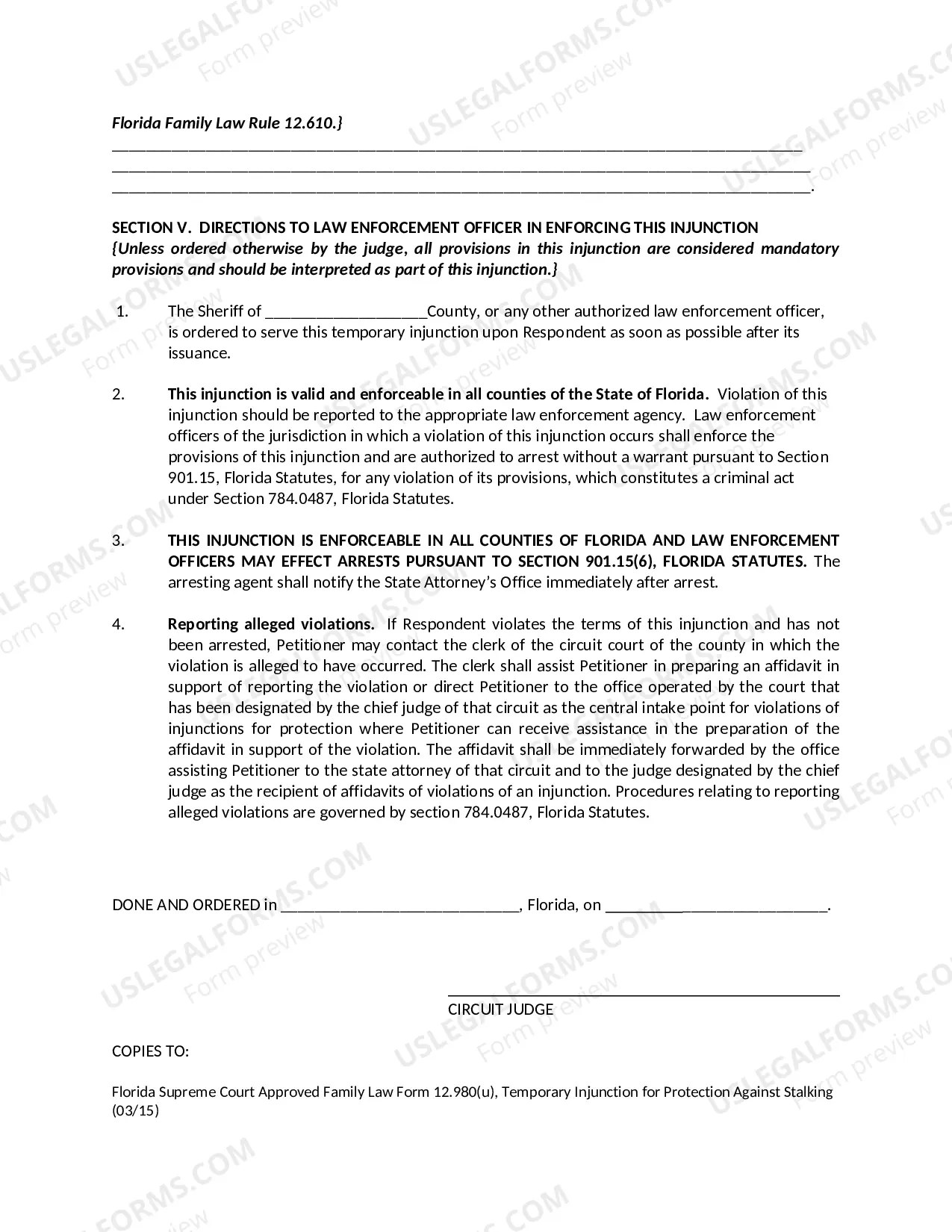 Preview Temporary Injunction for Protection Against Stalking