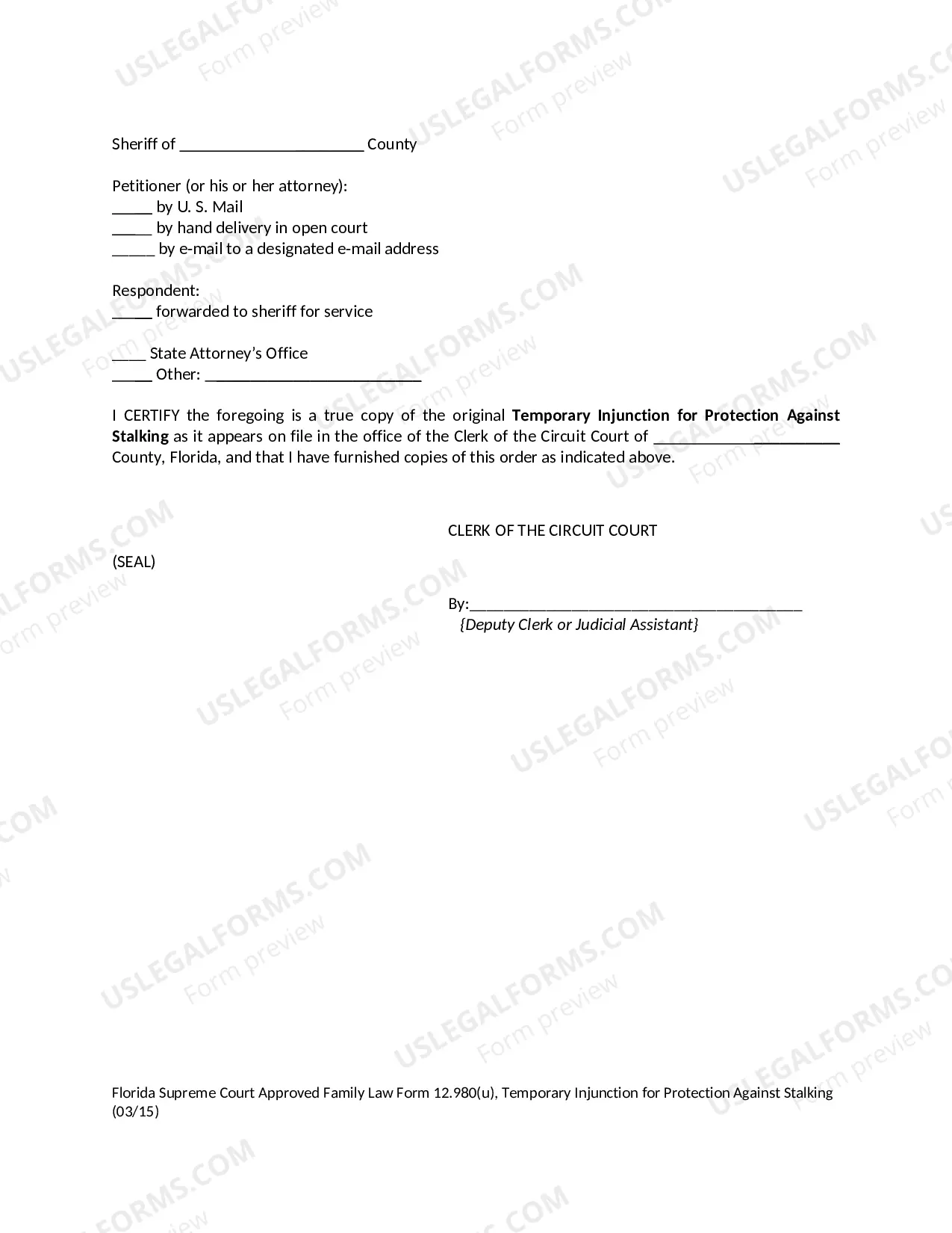 Preview Temporary Injunction for Protection Against Stalking