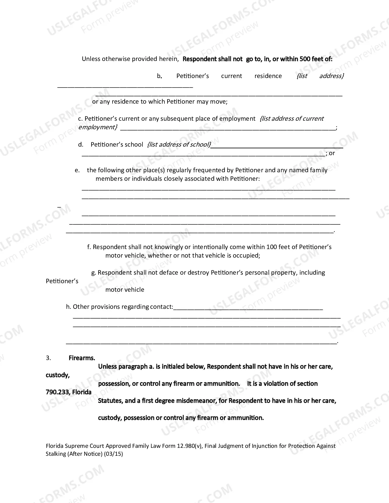 Preview Final Judgment of Injunction for Protection Against Stalking - After Notice