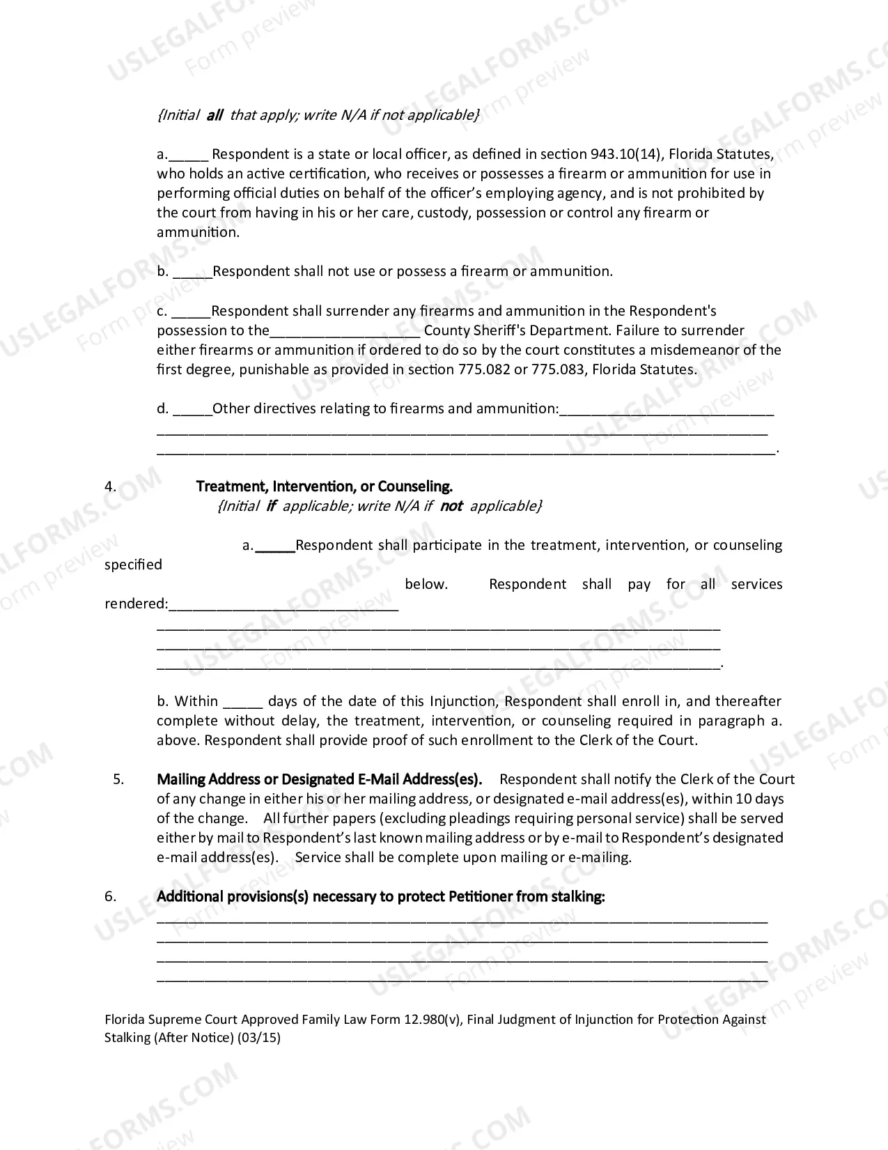 Preview Final Judgment of Injunction for Protection Against Stalking - After Notice