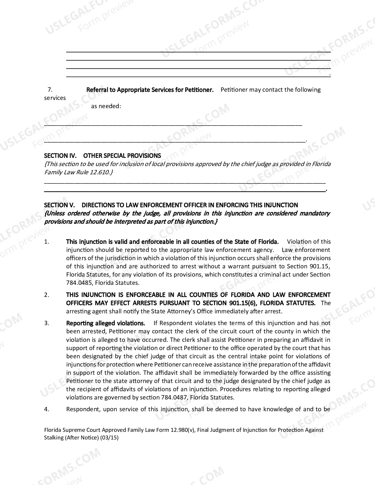 Preview Final Judgment of Injunction for Protection Against Stalking - After Notice