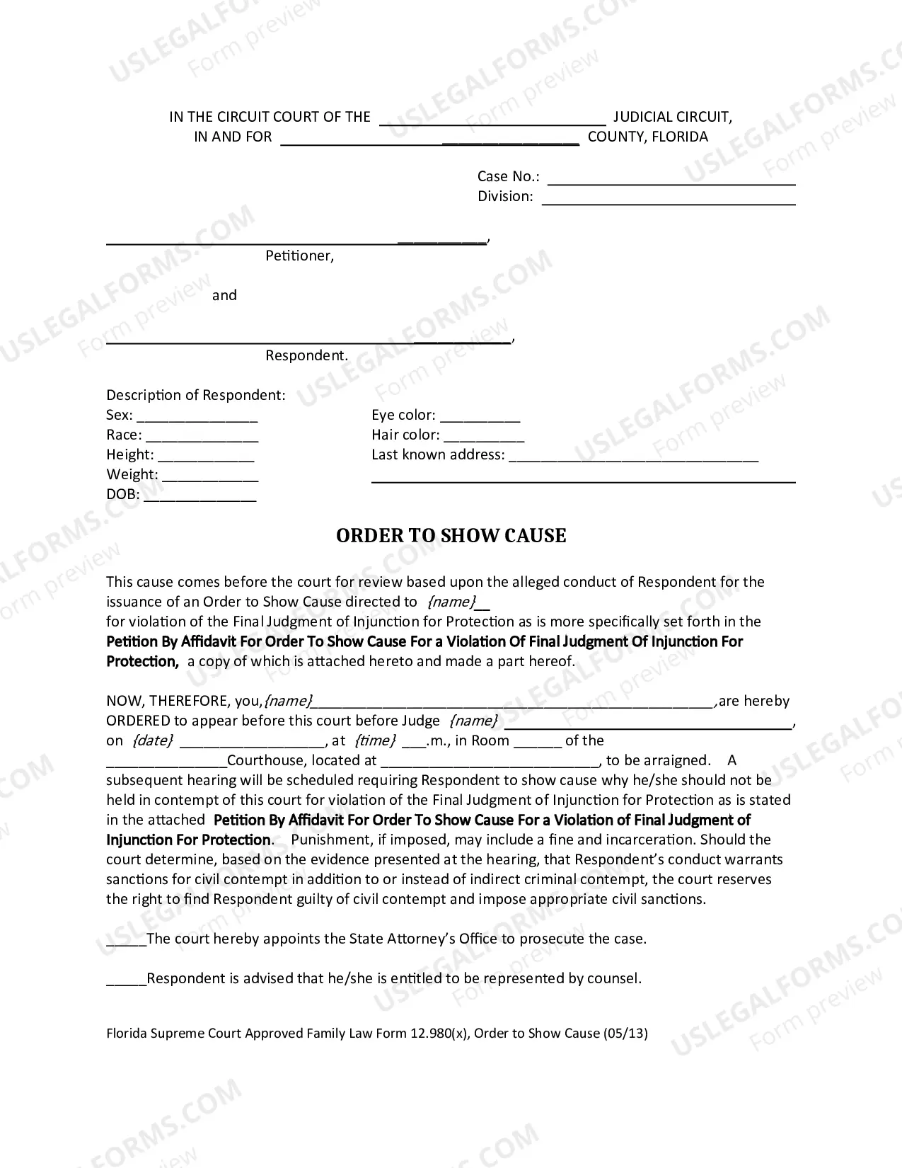 Preview Order to Show Cause - Violation of Final Judgment of Injunction for Protection