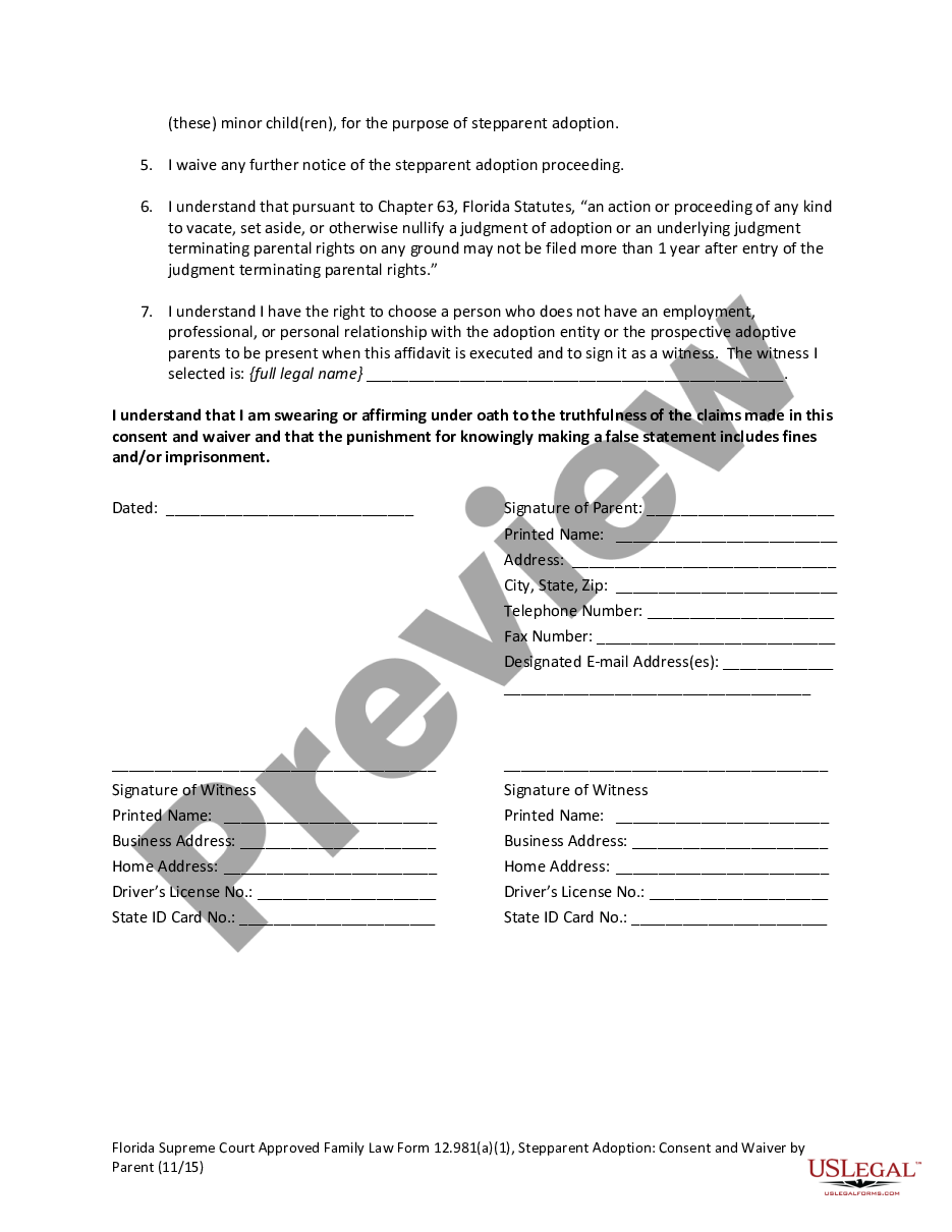 page 3 Stepparent Adoption - Consent and Waiver by Parent preview