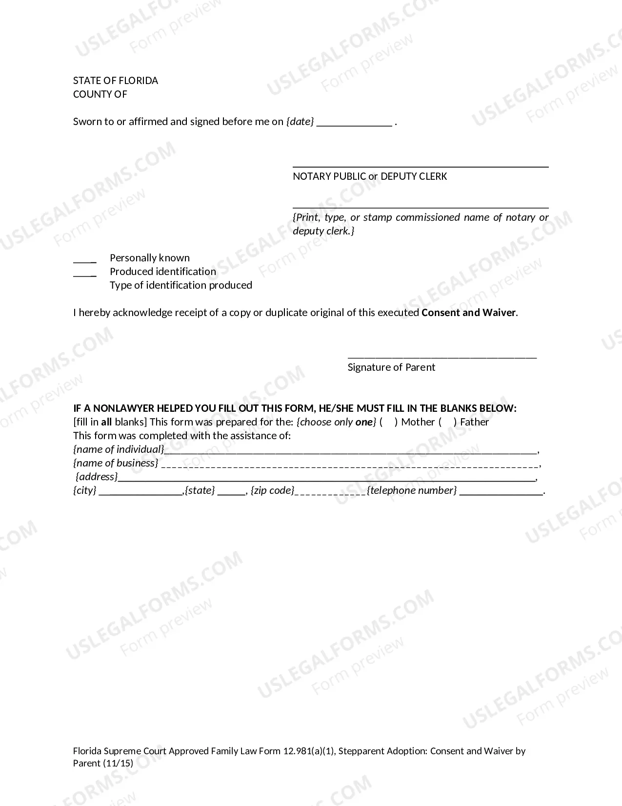 Preview Stepparent Adoption - Consent and Waiver by Parent