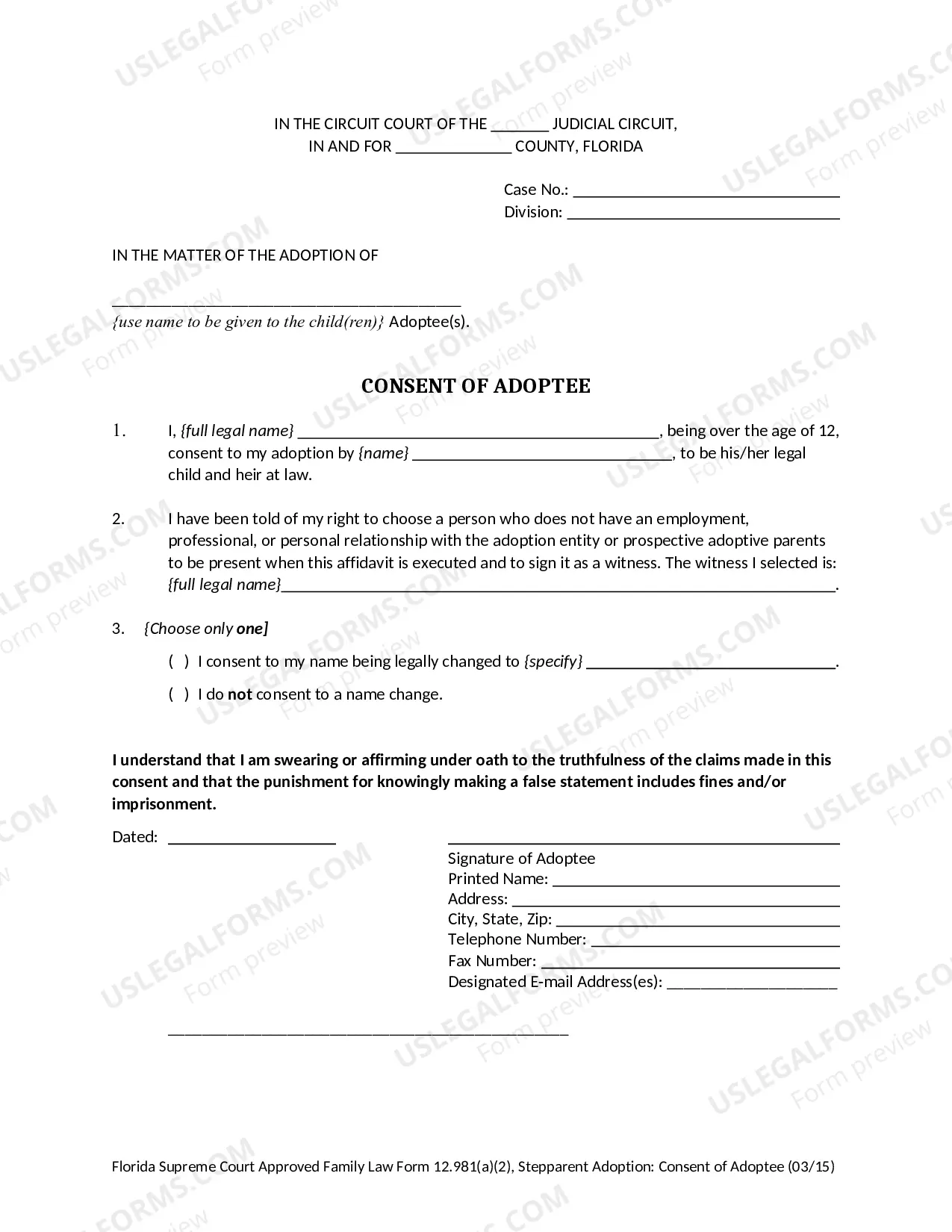 Preview Stepparent Adoption - Consent of Adoptee