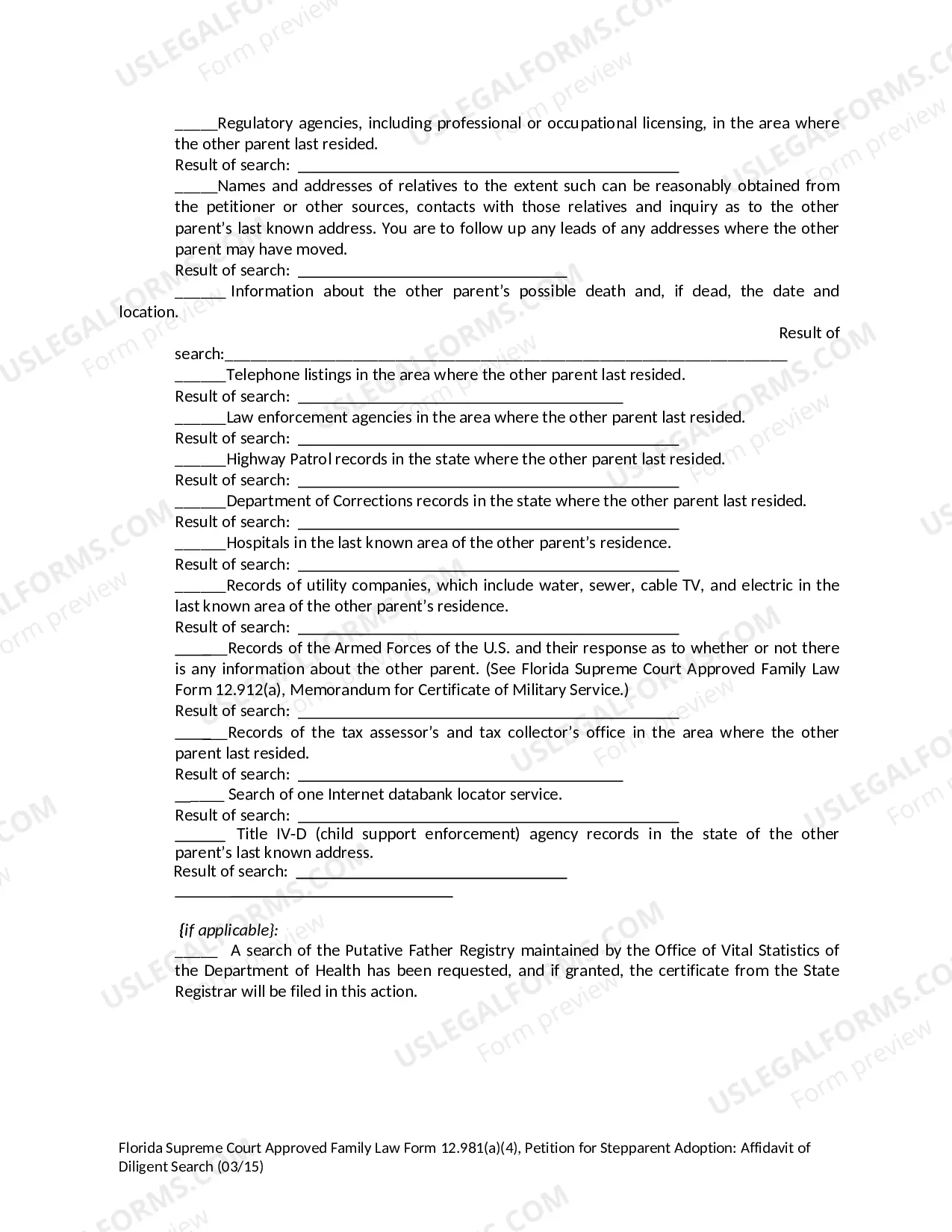 Preview Stepparent Adoption - Affidavit of Diligent Search
