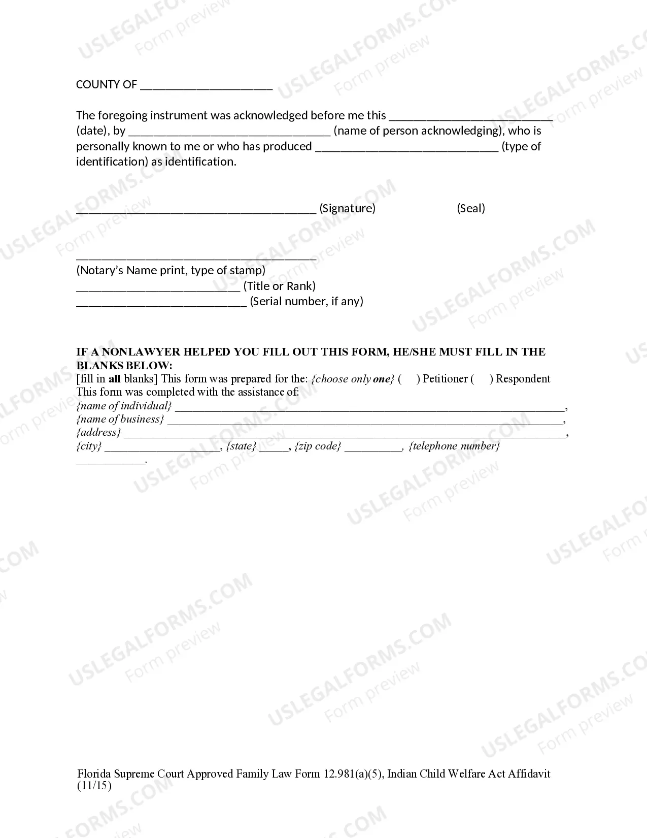 Preview Indian Child Welfare Affidavit Act