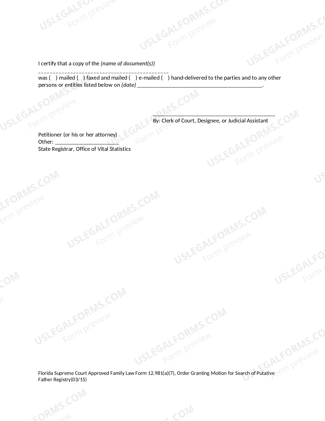 Preview Order Granting Motion for Search of the Putative Father Registry