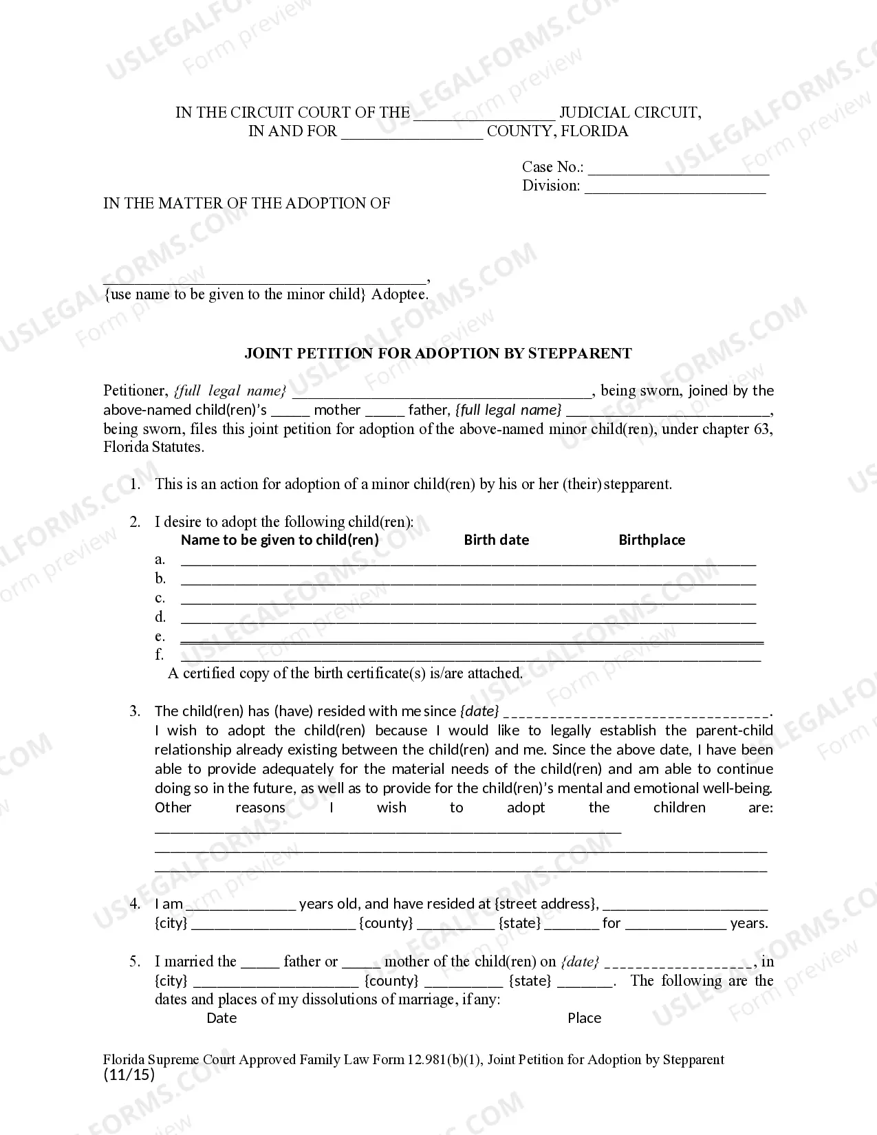 Preview Joint Petition for Adoption by Stepparent