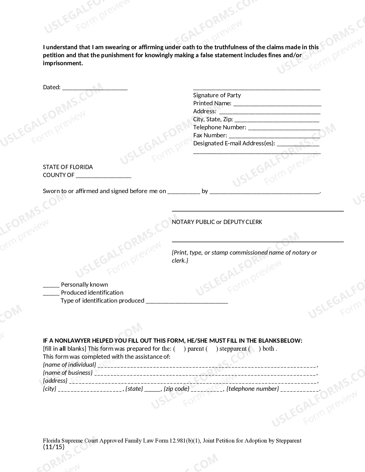 Preview Joint Petition for Adoption by Stepparent
