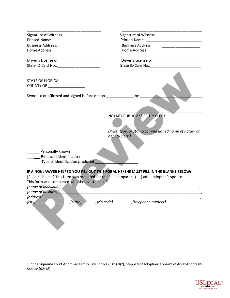 form Stepparent Adoption - Consent of Adult Adoptee's Spouse preview
