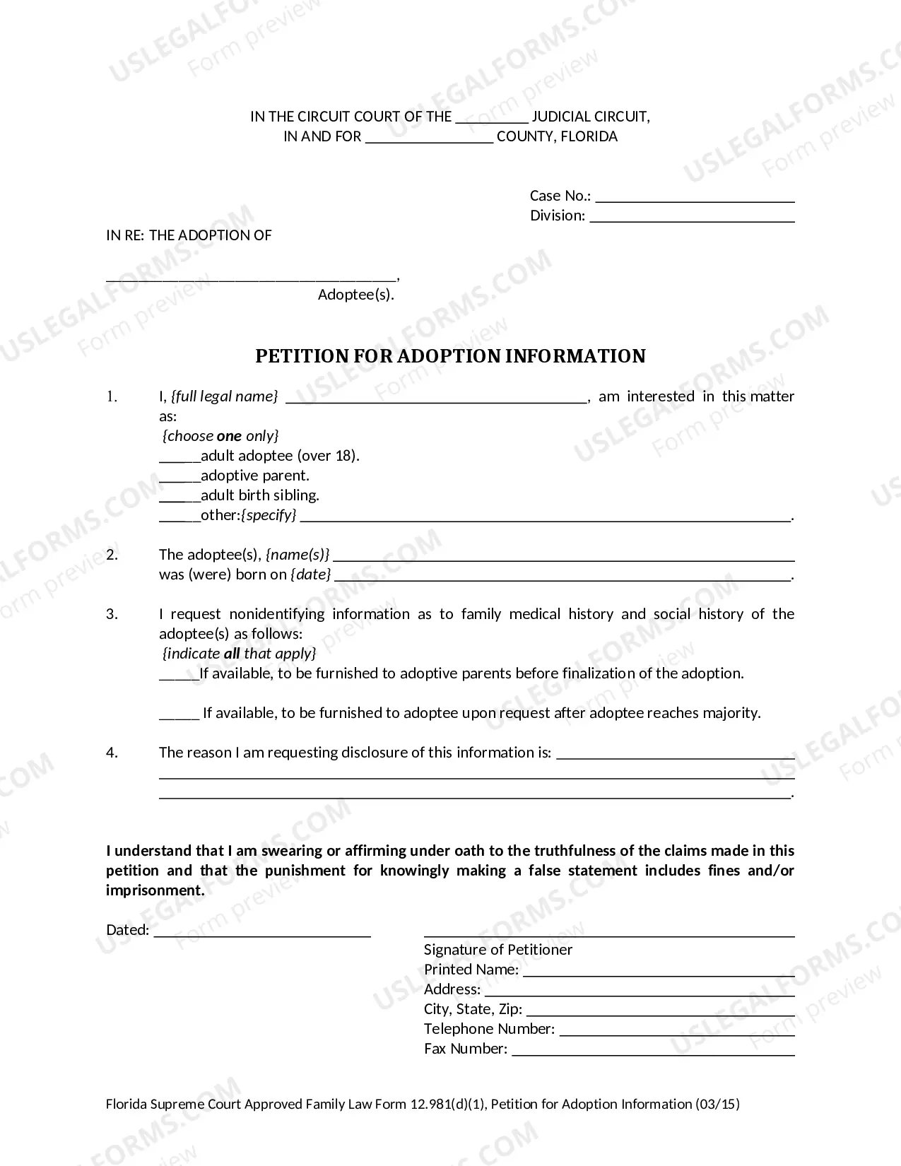 Preview Petition for Adoption Information